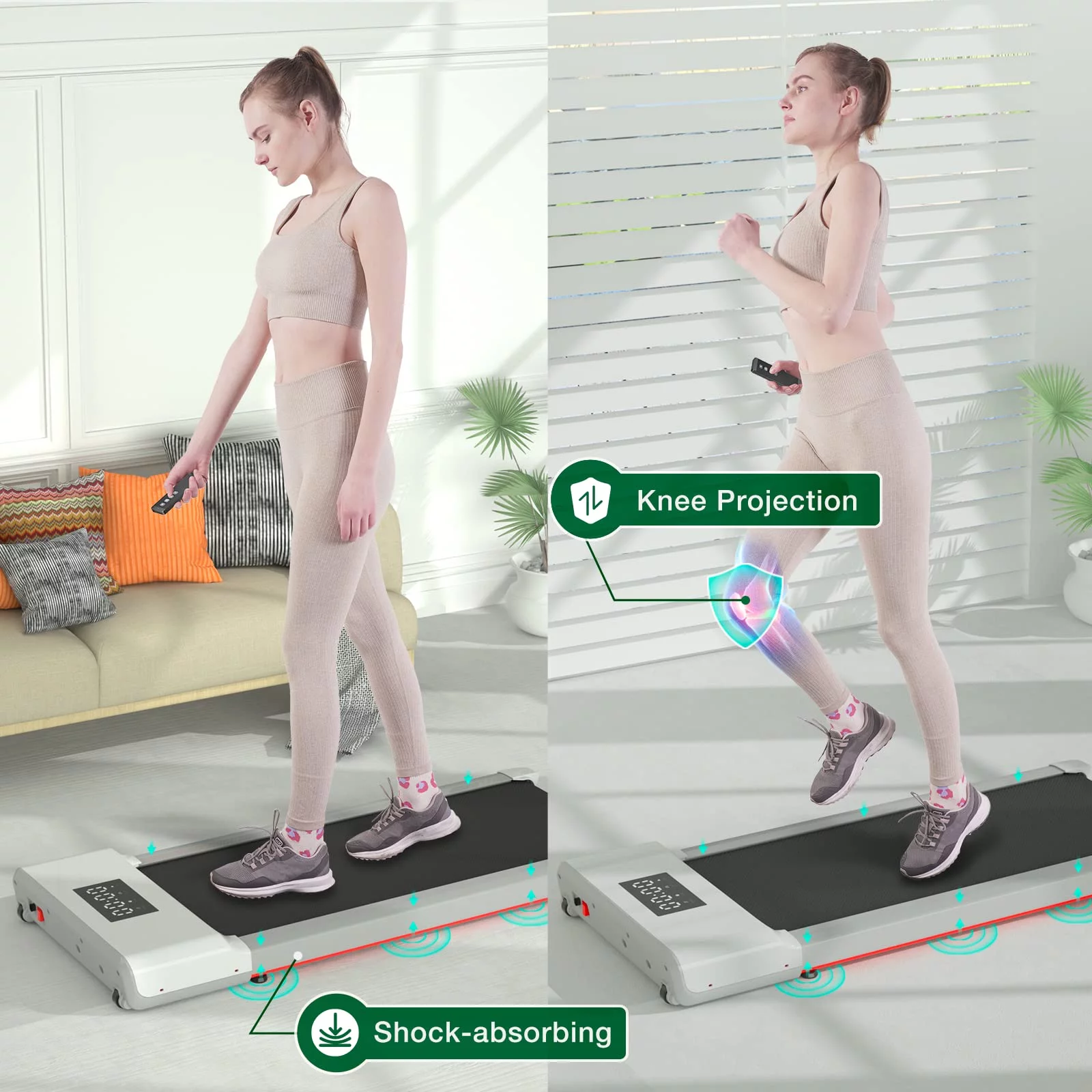 SSPHPPLIE SupeRun Walking Pad 300lb, 40*16 Walking Area Under Desk Treadmillwith Remote Control ,2 in 1 Portable Walking Pad Treadmill for Home/Office/Exercise(White) - Womvr