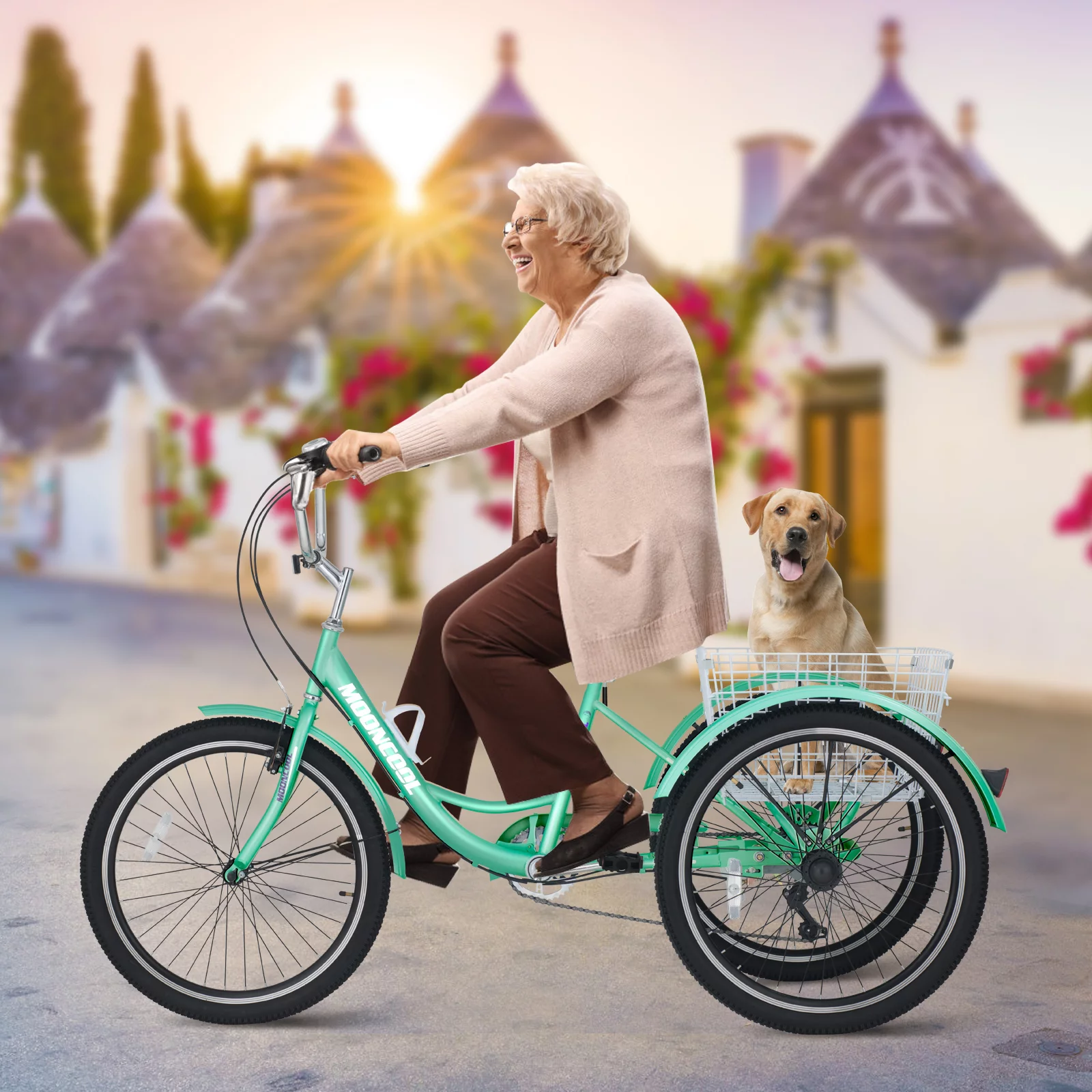 MOONCOOL Adult Tricycles, 3 Wheel 7 Speed Trikes, 20/24/26 inch Adult Trikes 3 Wheeled Bike with Basket for Seniors, Women, Men - Womvr