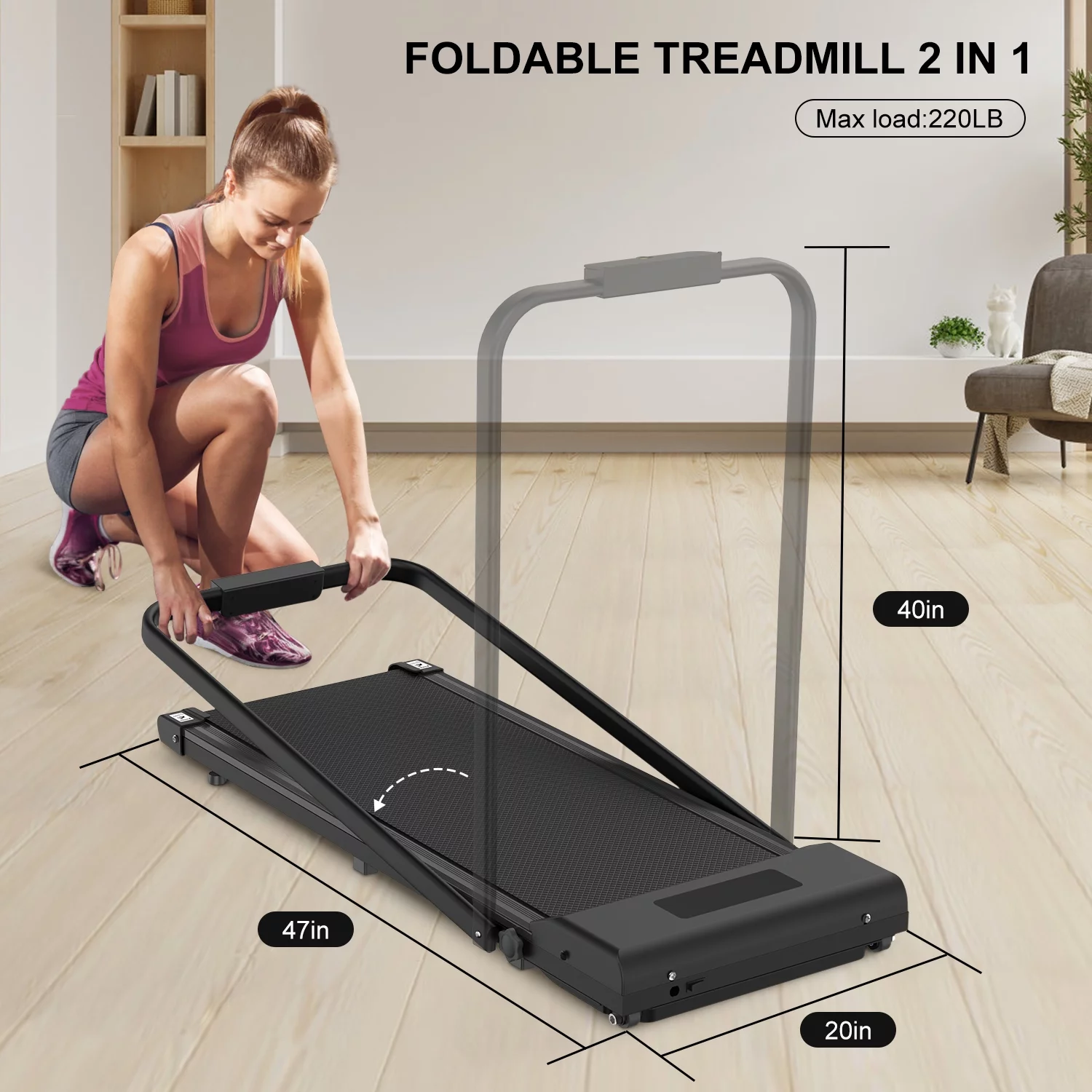 Bigzzia Treadmill Under Desk Treadmill 2 in 1 Folding Treadmill, Treadmills for Home Maximum Weight 265 lbs Gray - Womvr