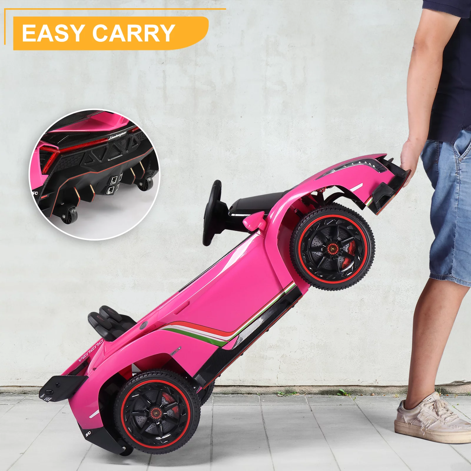 UBesGoo Electric Ride On Car 12V Licensed Lamborghini for Kids Girl, Parent Control, LED Headlights - Pink - Womvr