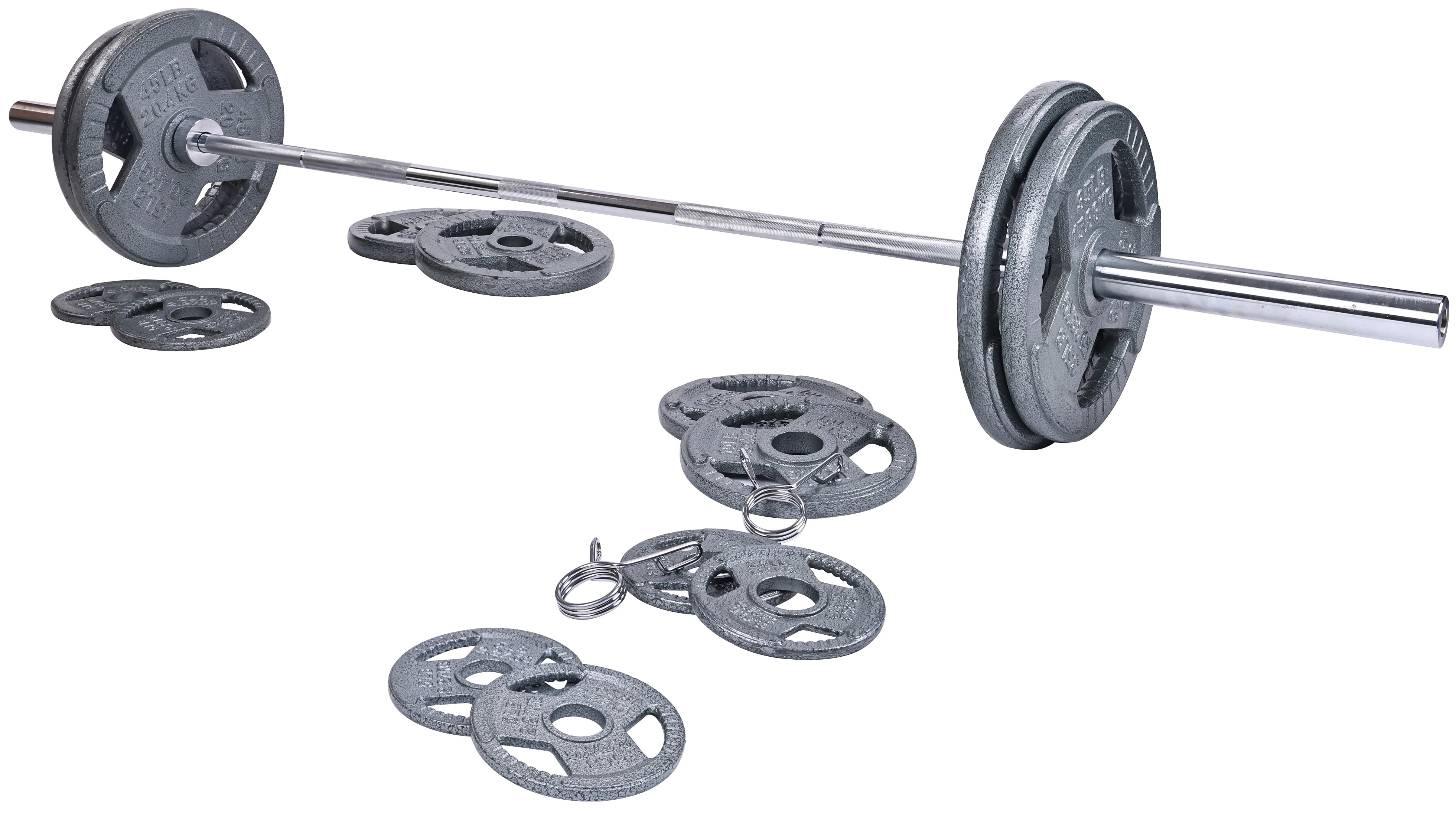 BalanceFrom Cast Iron Olympic Weight Including 7FT Olympic Barbell and Clips, 300-Pound Set (255 Pounds Plates + 45 Pounds Barbell), Multiple Packages - Womvr