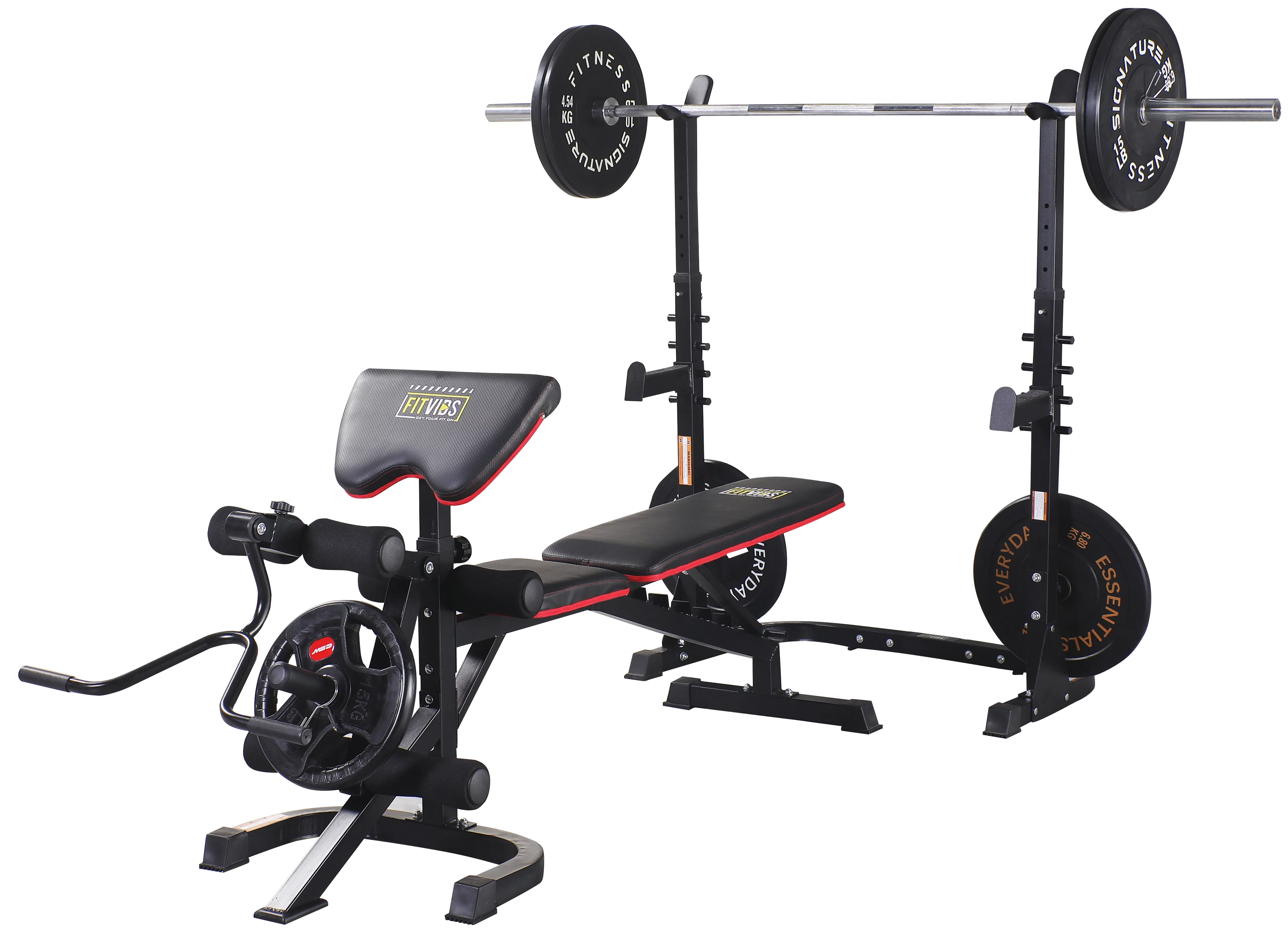 Fitvids LX600 Adjustable Olympic Workout Bench with Squat Rack, Leg Extension, Preacher Curl, and Weight Storage, 800-Pound Capacity (Barbell and weights not included) - Womvr