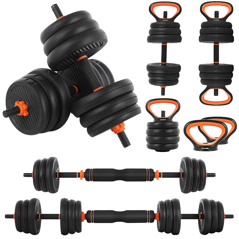 55lb Adjustable Weights Dumbbell Set, Portable Interchangeable Dumbbell, Barbell, and Kettlebell Set - Womvr