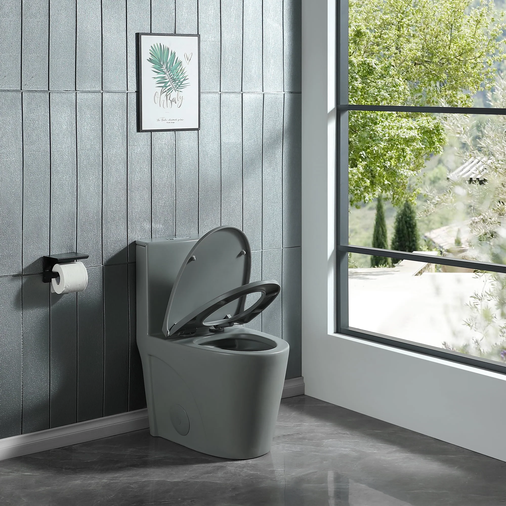 Miniyam 1.1/1.6 GPF Dual Flush Elongated Toilet with Soft-Close Seat, Black - Womvr