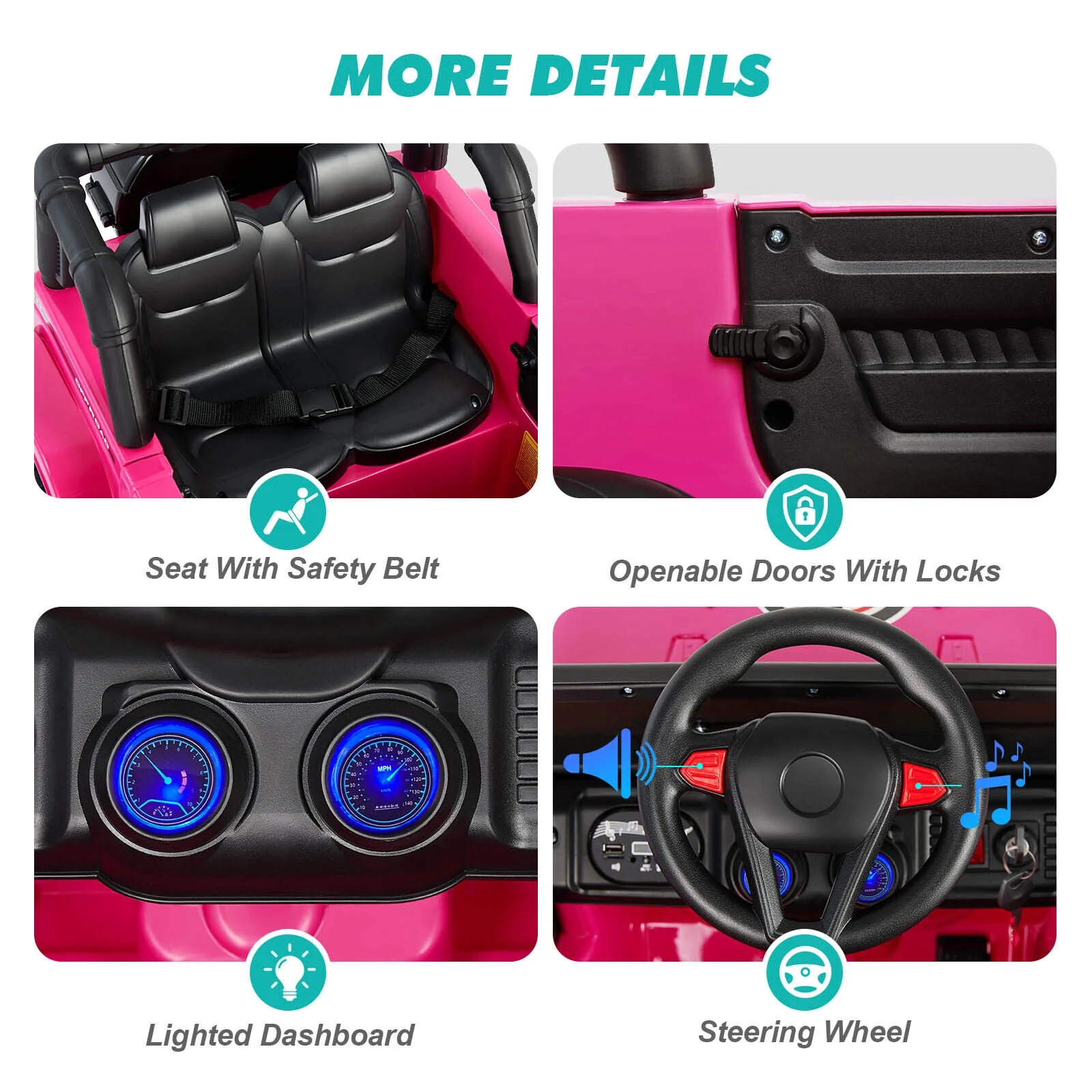 JOYLDIAS 12V Kids Ride on Truck Electric Car with DIY Stickers, Bluetooth, Remote Control, MP3 Player, LED Lights (Pink) - Womvr