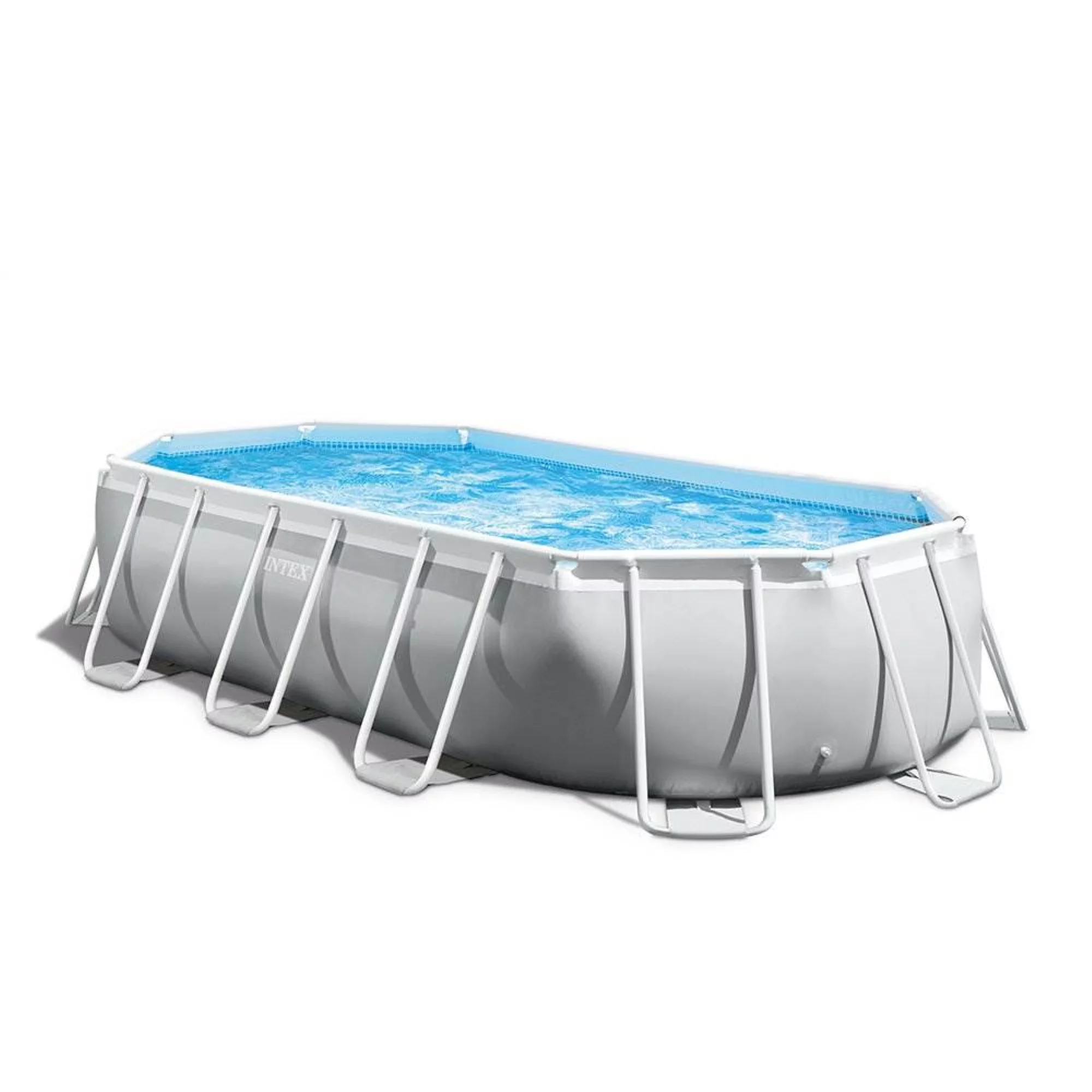 Intex 26795EH Prism Frame 16.5ft x 9ft x 48in Outdoor Above Ground Oval Pool Set with Pump, Cover and Ladder, Gray - Womvr
