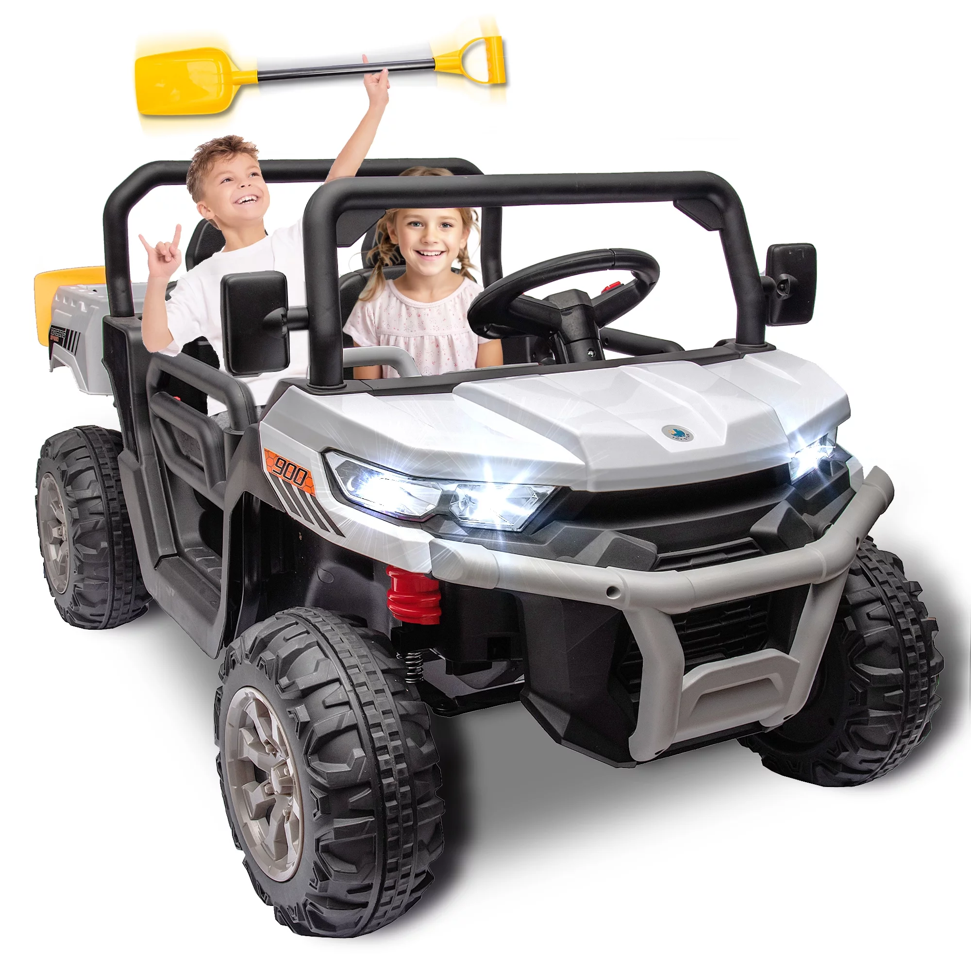24V 2 Seater Ride on Toys, Ride On UTV with 2x200W Motor Ride On Dump Truck, Ride On Car with Dump Bed/Shovel, Electric Vehicle with Rubber Tires, LED Light, Music, Remote Control, Black - Womvr