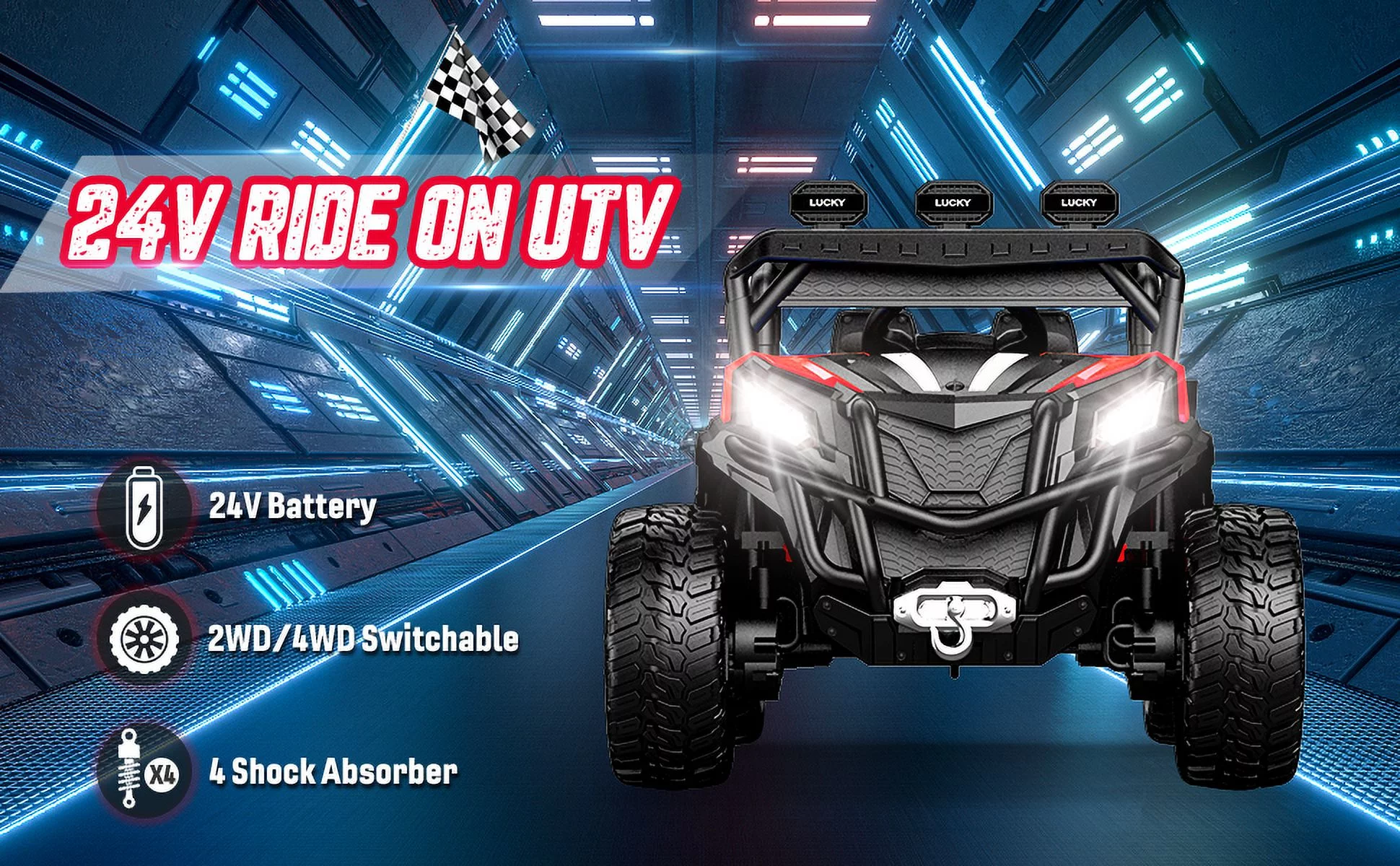 TOKTOO 24V Ride on Car, 4WD Powered Ride on UTV with Remote Control & Trunk Storage Space,  1 Seater Kid Car for Boys Girls -Blue - Womvr