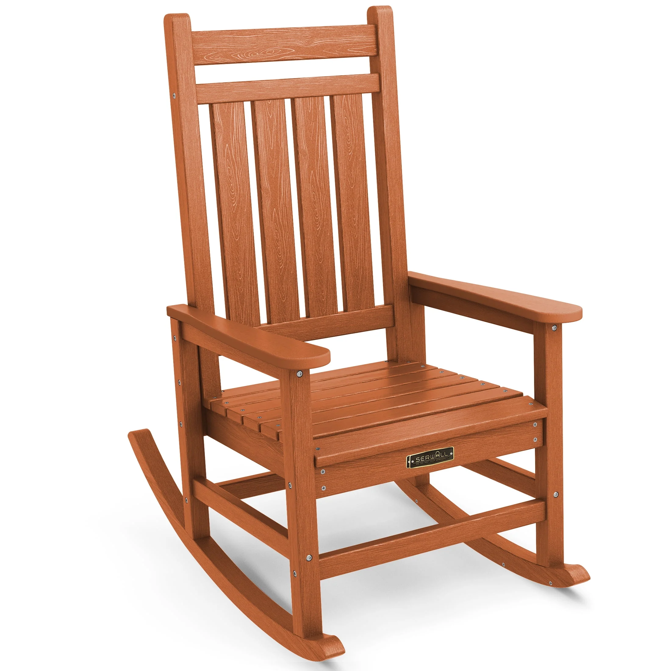SERWALL Outdoor Oversized Slat Rocking Chair, HDPE Plastic Porch Rocker, Gray - Womvr