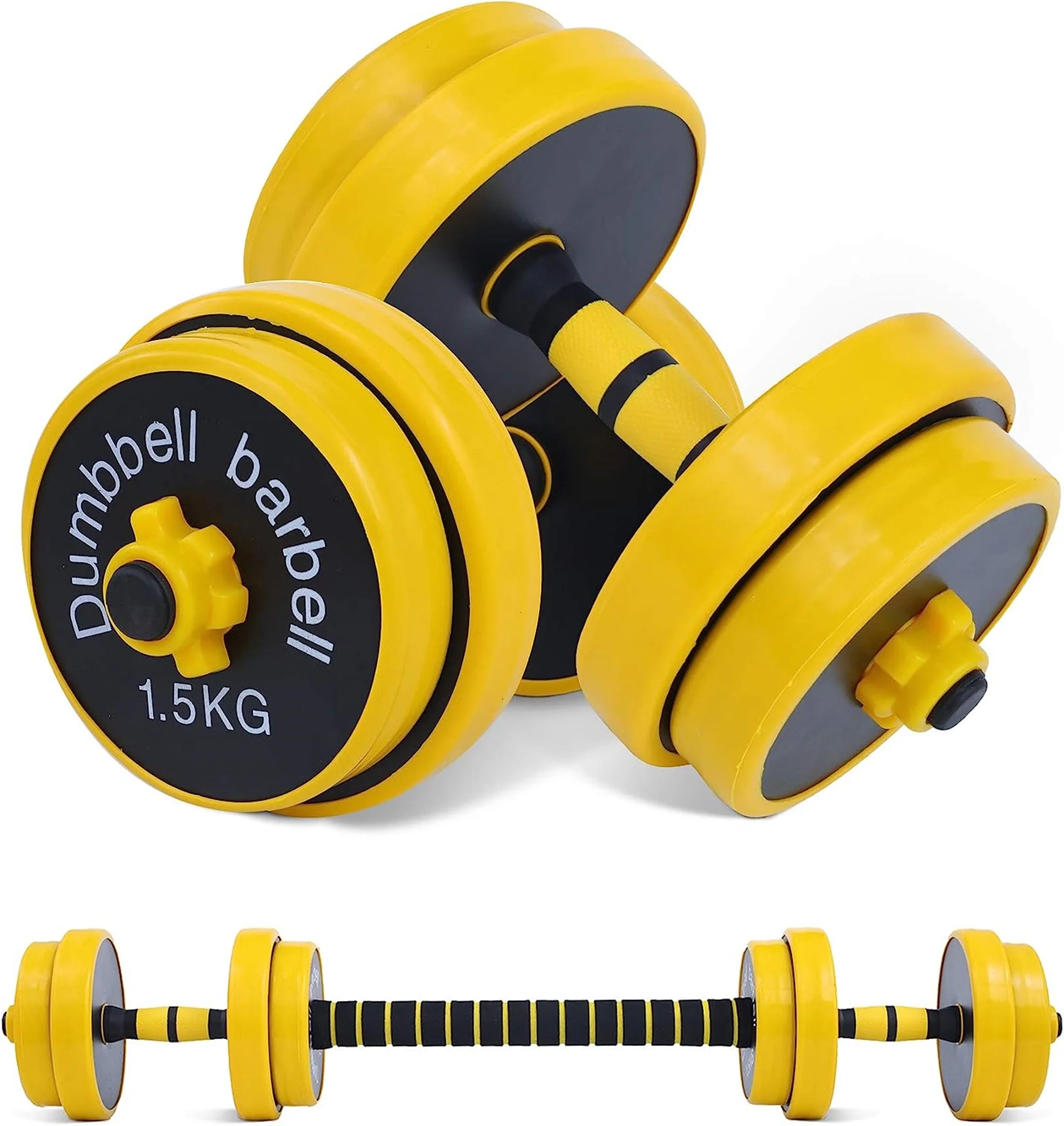 NiceC Adjustable Dumbbell Barbell Weight Pair, Iron Weight Plate, Free Weights 2-in-1 set, Non-Slip Neoprene Hand, All-purpose, Home, Gym, Office (22Lb Barbell or 11Lb Dumbbell Pair) - Womvr