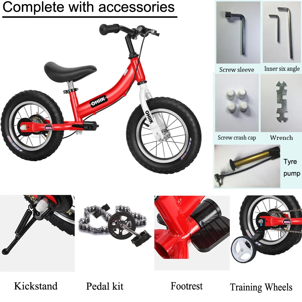 OHIIK Balance Bike 2 in 1 for Kids 2-7 Years Old,Balance to Pedals Bike,12 14 16 inch Kids Bike,with Pedal kit,Training Wheels,Brakes - Womvr