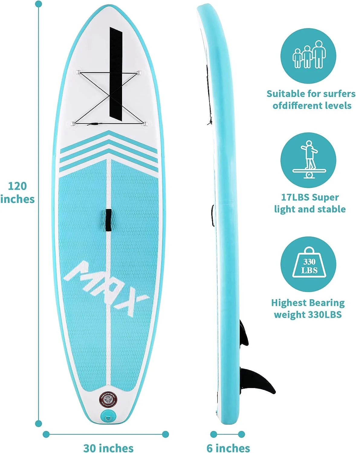 Marnur Inflatable Paddle Board Stand up Paddle Board 10' SUP 6 in.Thick Board Carry Bag & Fast Pumping Green - Womvr