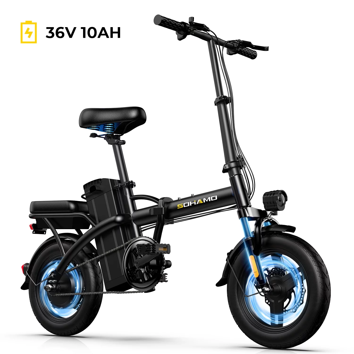 Sohamo 36V 10Ah Foldable Electric Bike w/Throttle, 400W Motor Folding Mini E-bike, Recommended Age: 14+ - Womvr