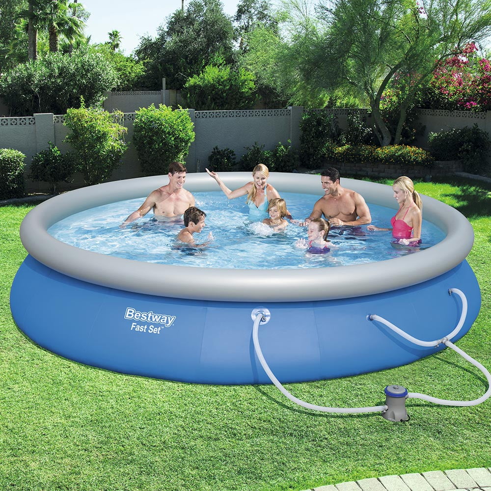 Bestway Fast Set- Round Above Ground Pool Set, 15 ft x 33 in - Womvr