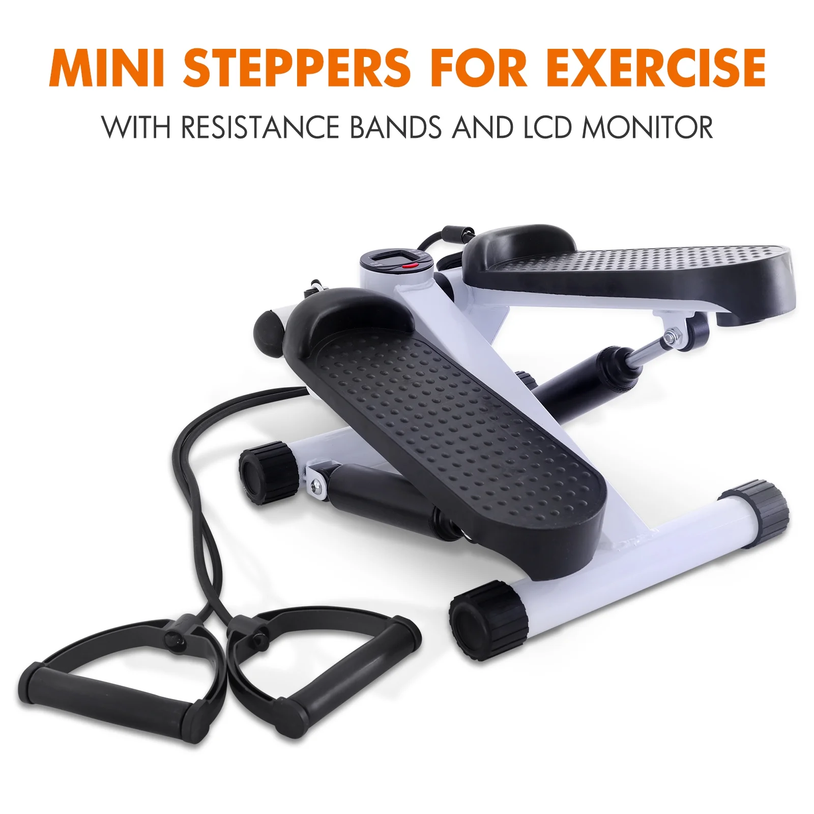 Mini Stepper Air Stair Climber Exercise Machine Health Aerobic Fitness Elliptical Trainers with Resistance Band LCD Display Gray - Womvr