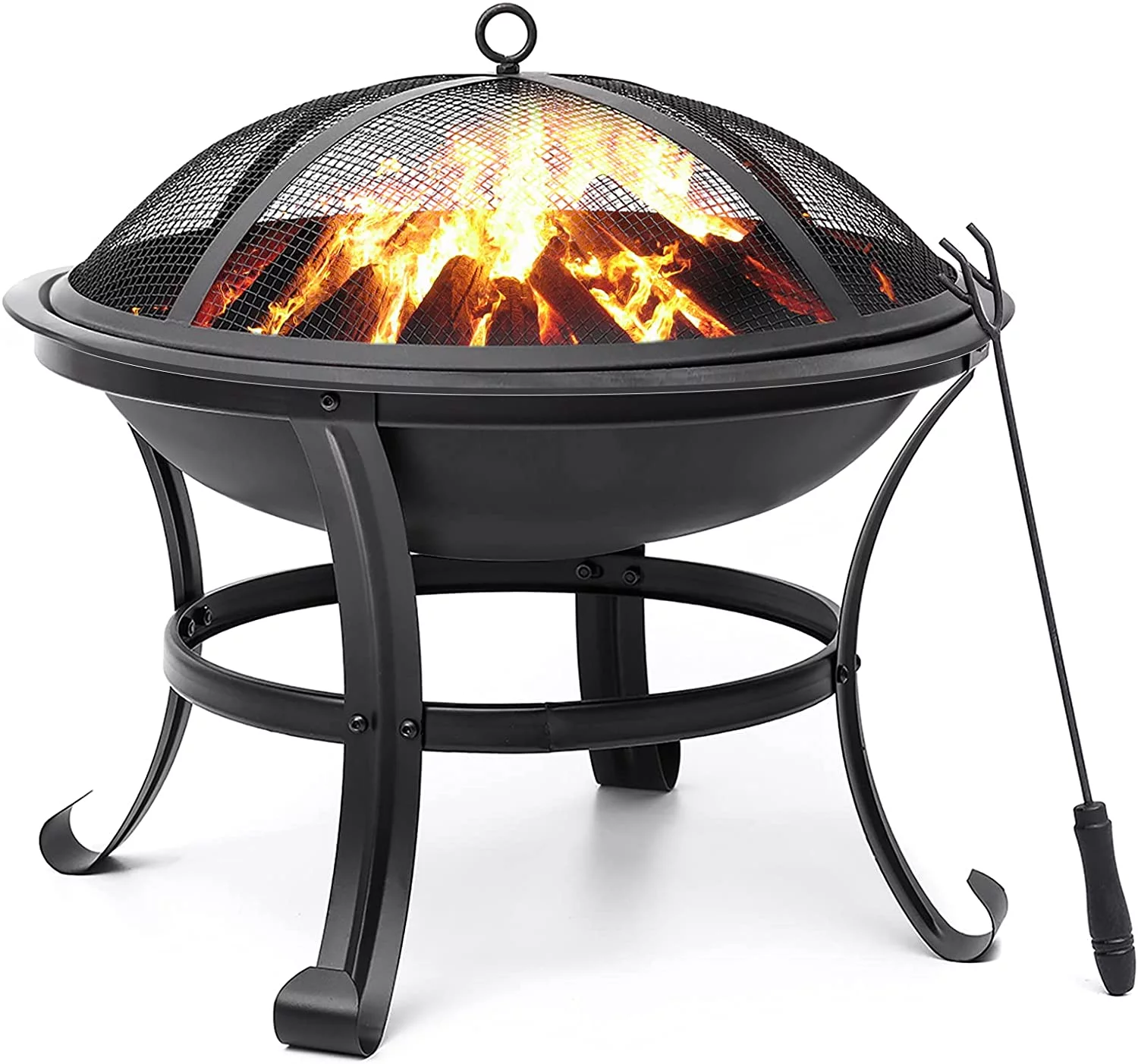 KingSo 22 inch Wood Burning Fire Pit for Camping Picnic Bonfire Patio Outside Backyard Garden Small Bonfire Pit Steel Firepit Bowl with Spark Screen, Log Grate, Poker - Womvr