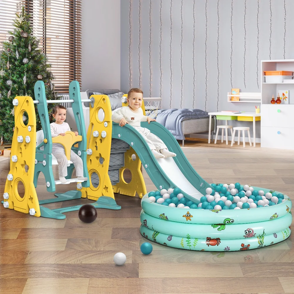 GIKPAL 6 in 1 Toddler Slide and Swing Set, Kids Large Climber Slide Playset with Basketball Hoop Playground Swing Set for Indoor Outdoor Backyard 3-10 Gifts Presents - Womvr