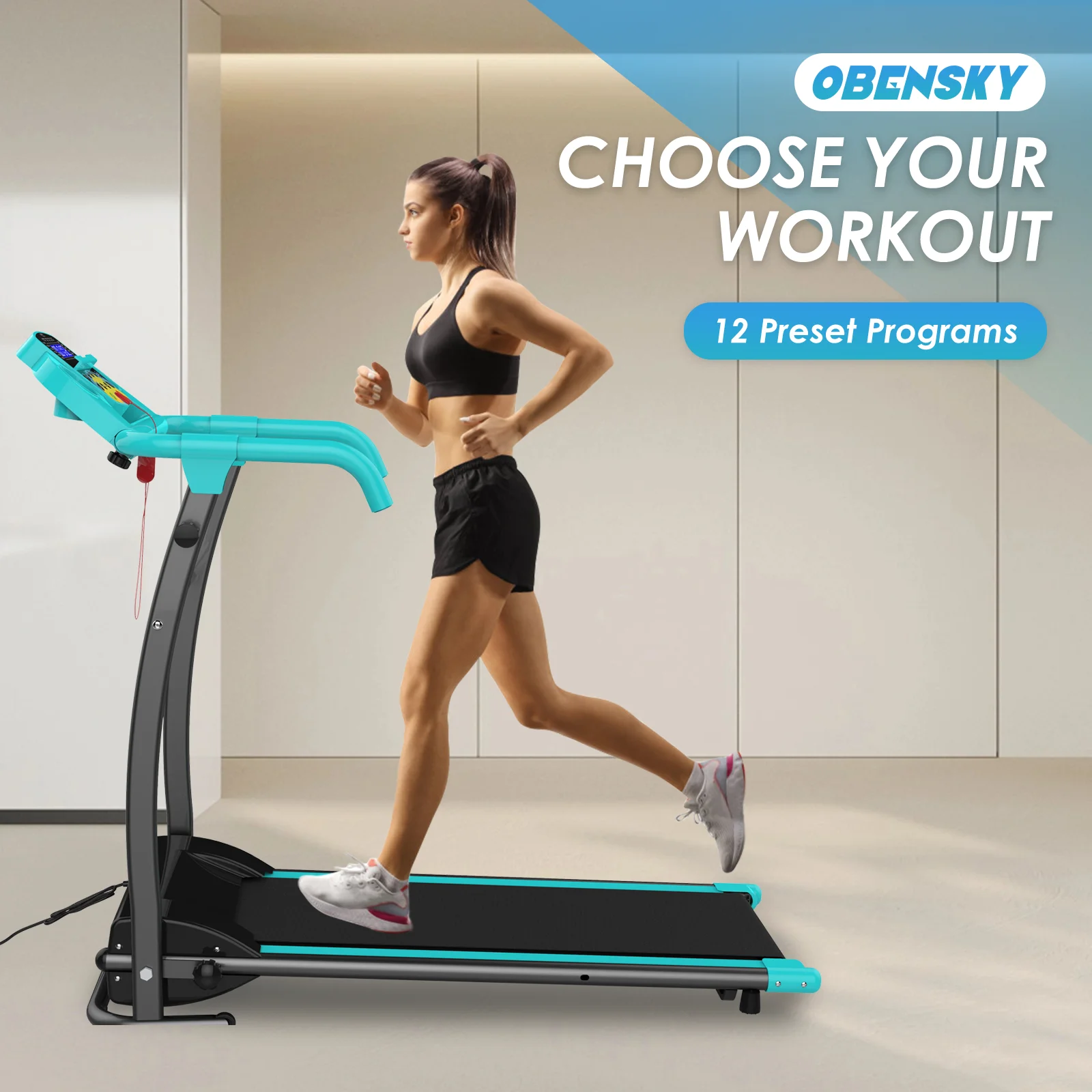 OBENSKY 1000W Portable Foldable Treadmill, Running Jogging Quiet Fitness Machine/Black - Womvr