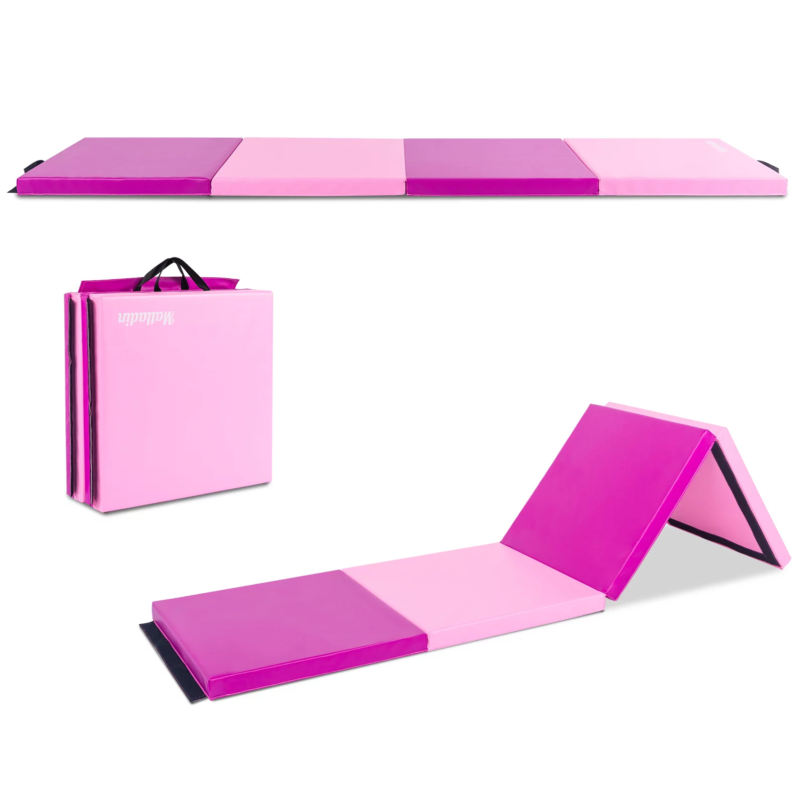 Matladin 8' Folding Gymnastics Gym Exercise Aerobics Mat, 8ft x 2ft x 2in PU Leather Tumbling Mats (Pink) - Womvr