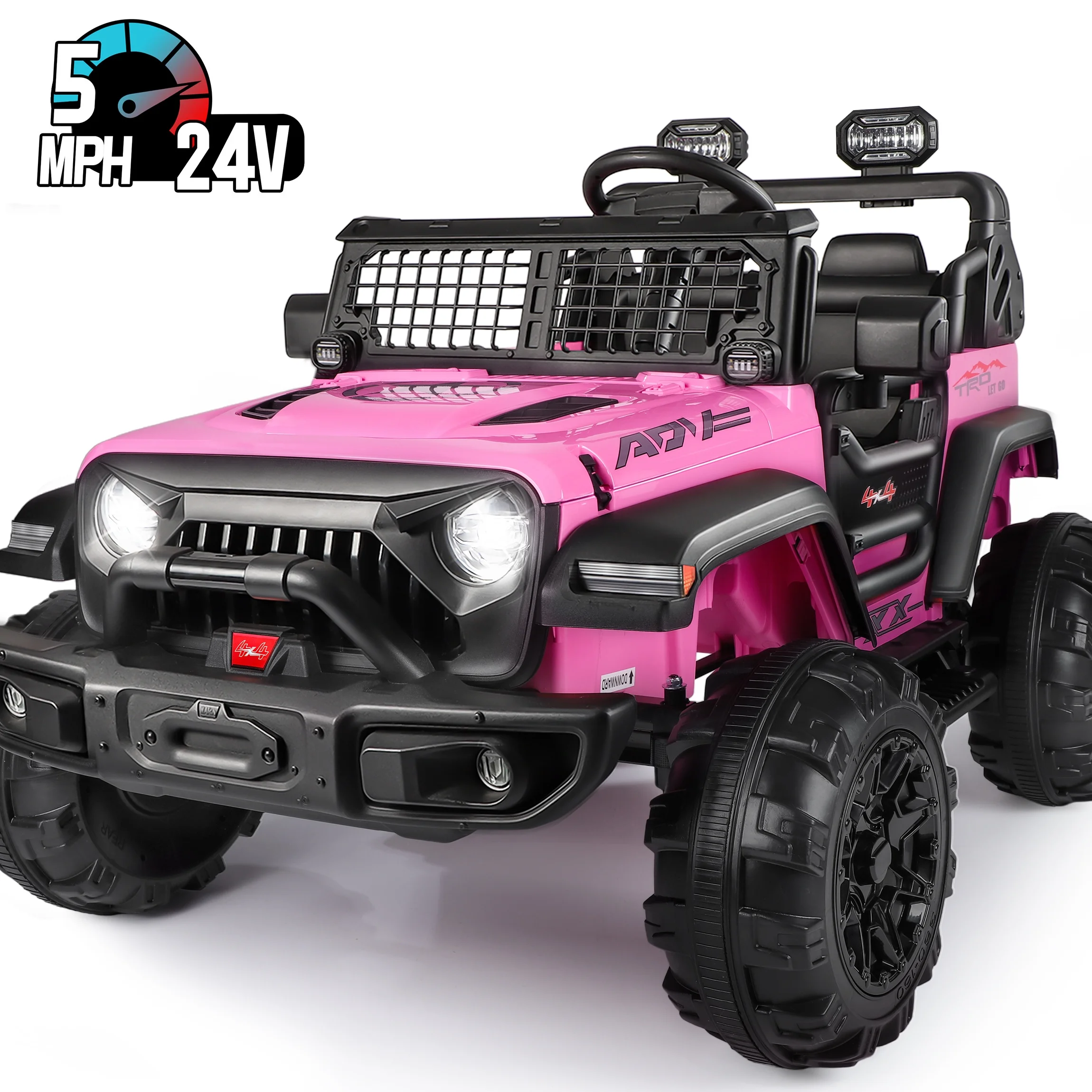 Wisairt 24V Kids Ride on Truck, 2 Seater Powered Ride on Car w/ Remote Control and Storage Space, 3 Speeds, Bluetooth, LED Lights (Black) - Womvr