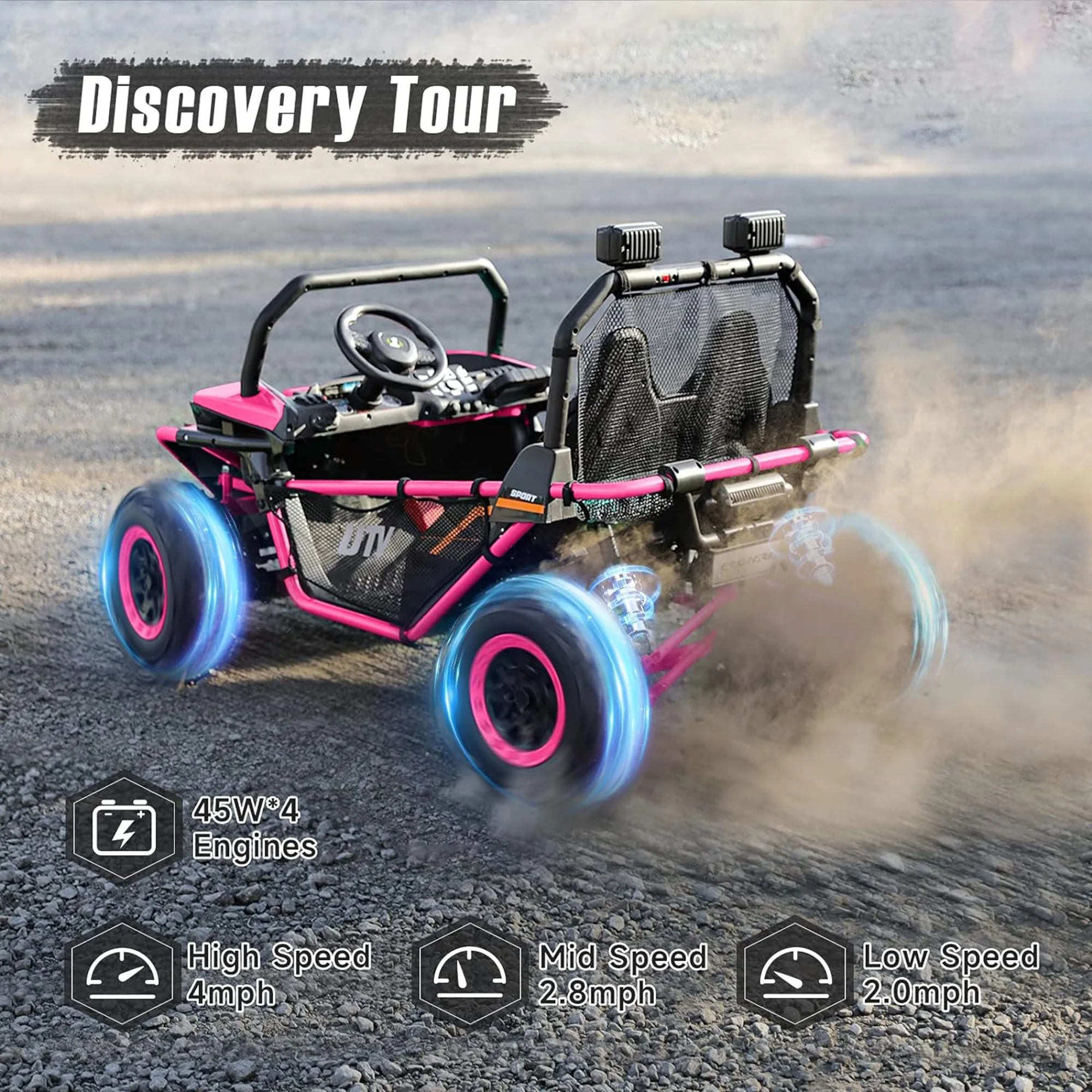 12 V Ride on Car,2 Seater Powered on Truck,4WD Electric Off-Road,Remote Control,Spring Suspension Ride on UTV for 3-8 Kids,Blue - Womvr