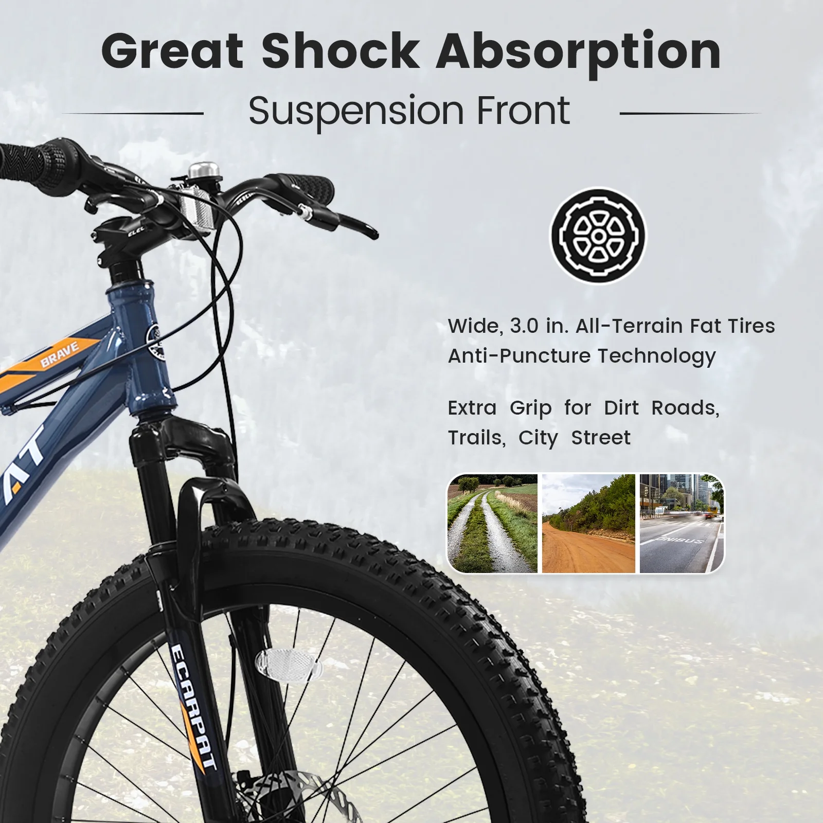 24 inch Fat Tire Bike, Shimano 7-Speed, Dual-Disc Brakes, Orange Trail Mountain Bike for Adult/Youth - Womvr