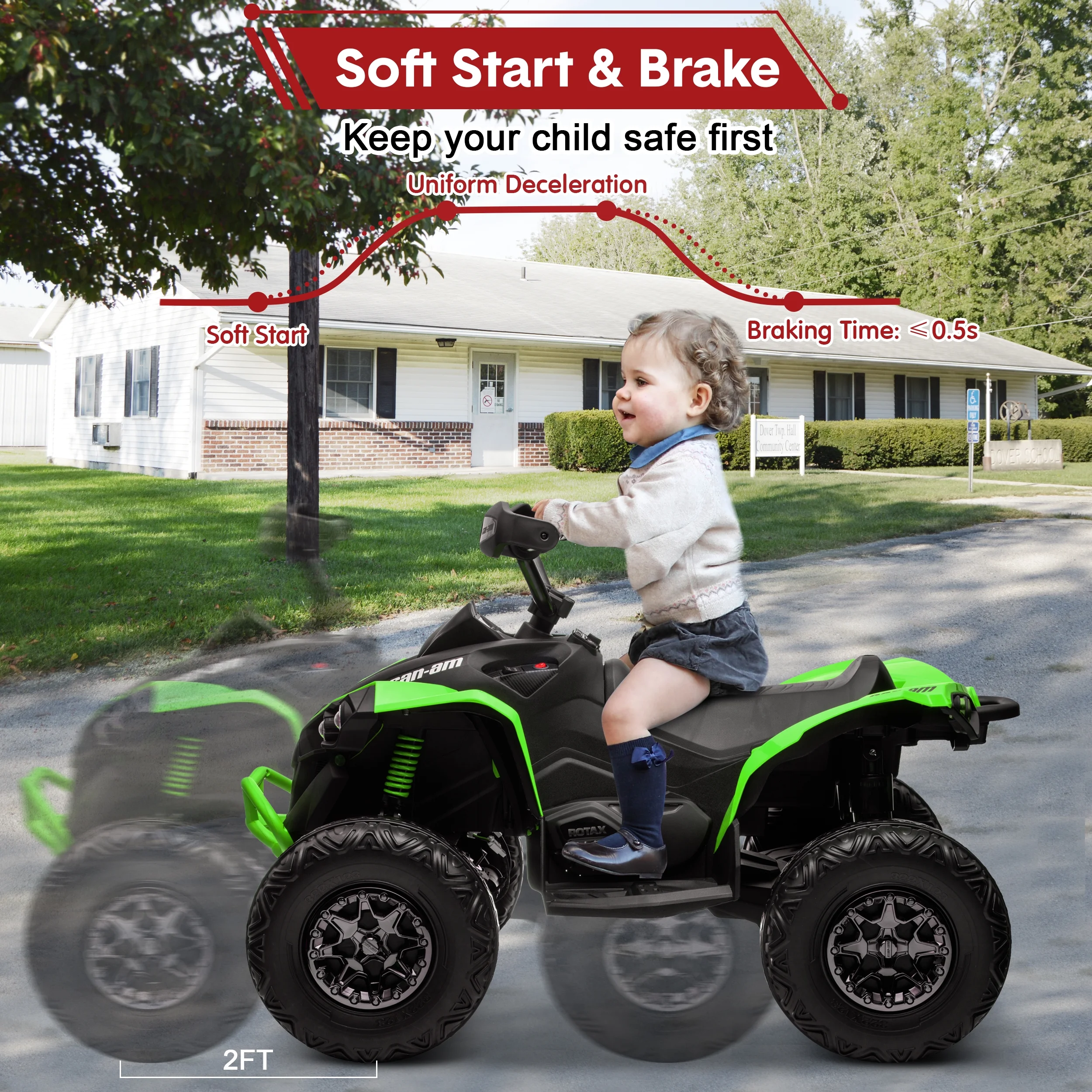 24V Ride on Toys, 4 Wheeler ATV for Kids with 2 Seater, 4x200W Motors, 4WD/2WD Switchable, Khaki - Womvr