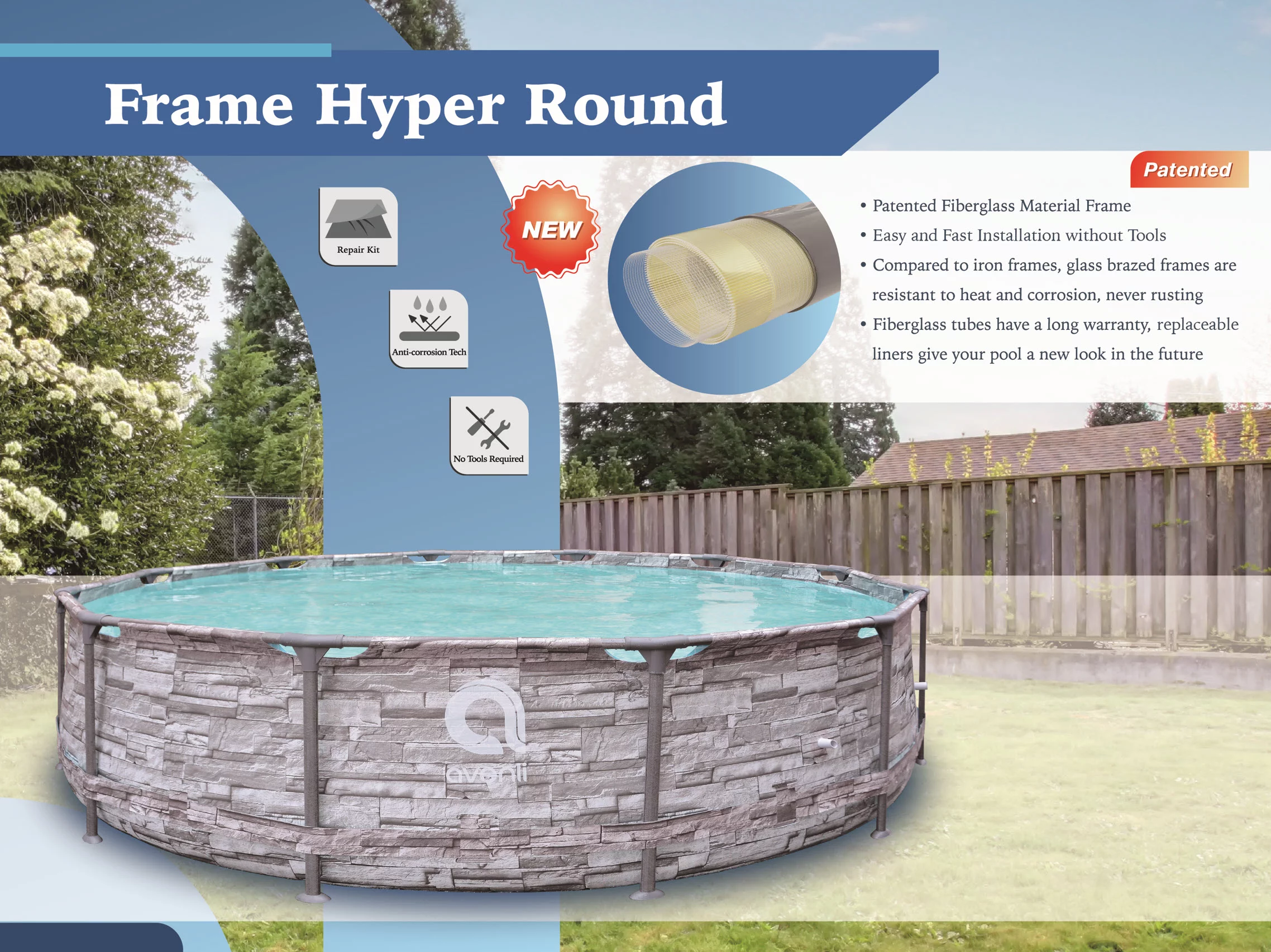 Avenli 12 ft. Grey Stone Premium Round Fiberglass Frame Above Ground Pool - Womvr