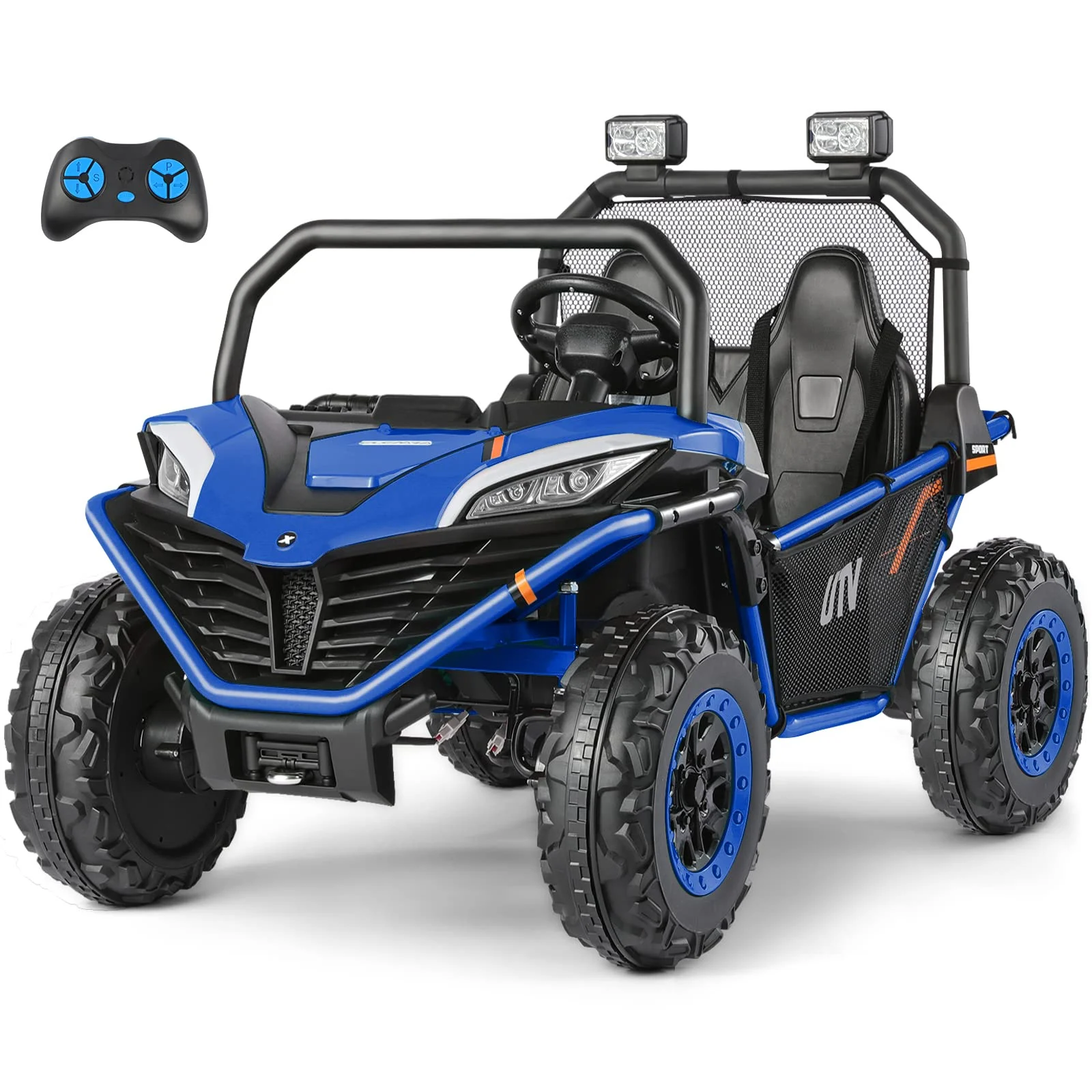 12 V Ride on Car,2 Seater Powered on Truck,4WD Electric Off-Road,Remote Control,Spring Suspension Ride on UTV for 3-8 Kids,Blue - Womvr