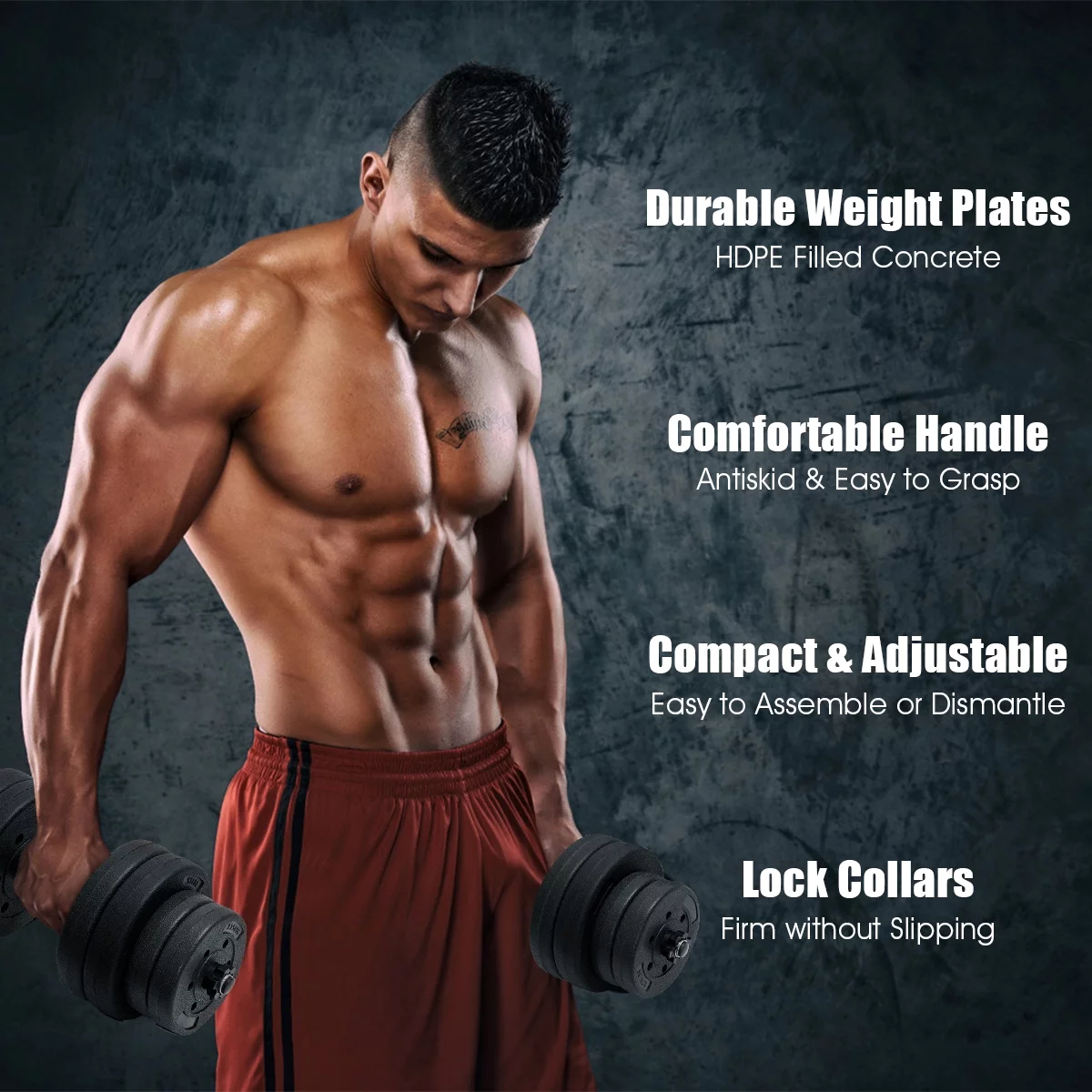 Costway 66 LB Dumbbell Weight Set Fitness 16 Adjustable Plates Workout - Womvr