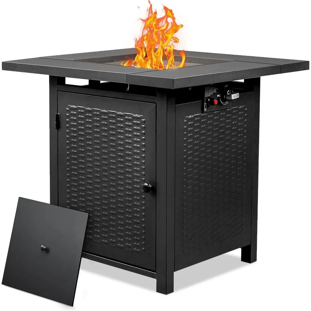 2-in-1 Propane Fire Pit Table, Outdoor Table with Fire Pit, 28