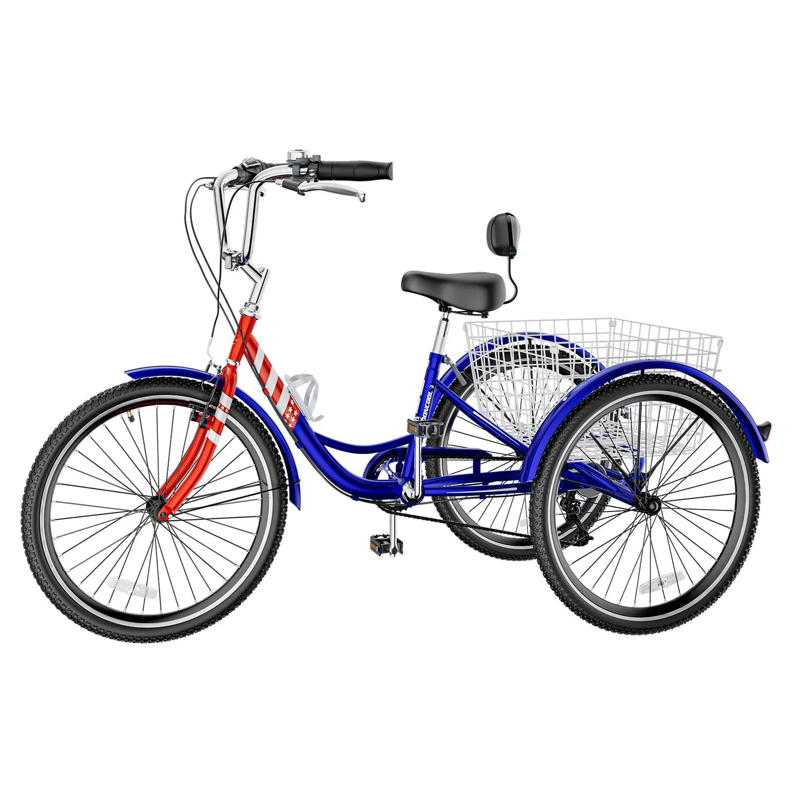 MOPHOTO Adult Tricycle for Seniors (Cyan, 26inch /7-Speed), Low Frame Three Wheel Bikes with Large Basket & Bell, 3 Wheel Cargo Bicycle, Safe and Durable Trike - Womvr