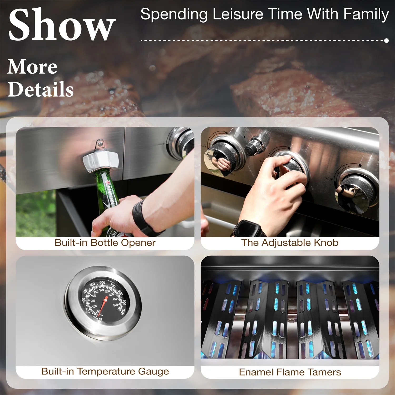 Summit Living 4 Burner Propane Gas Grill with Side Burner Stainless Steel - Womvr