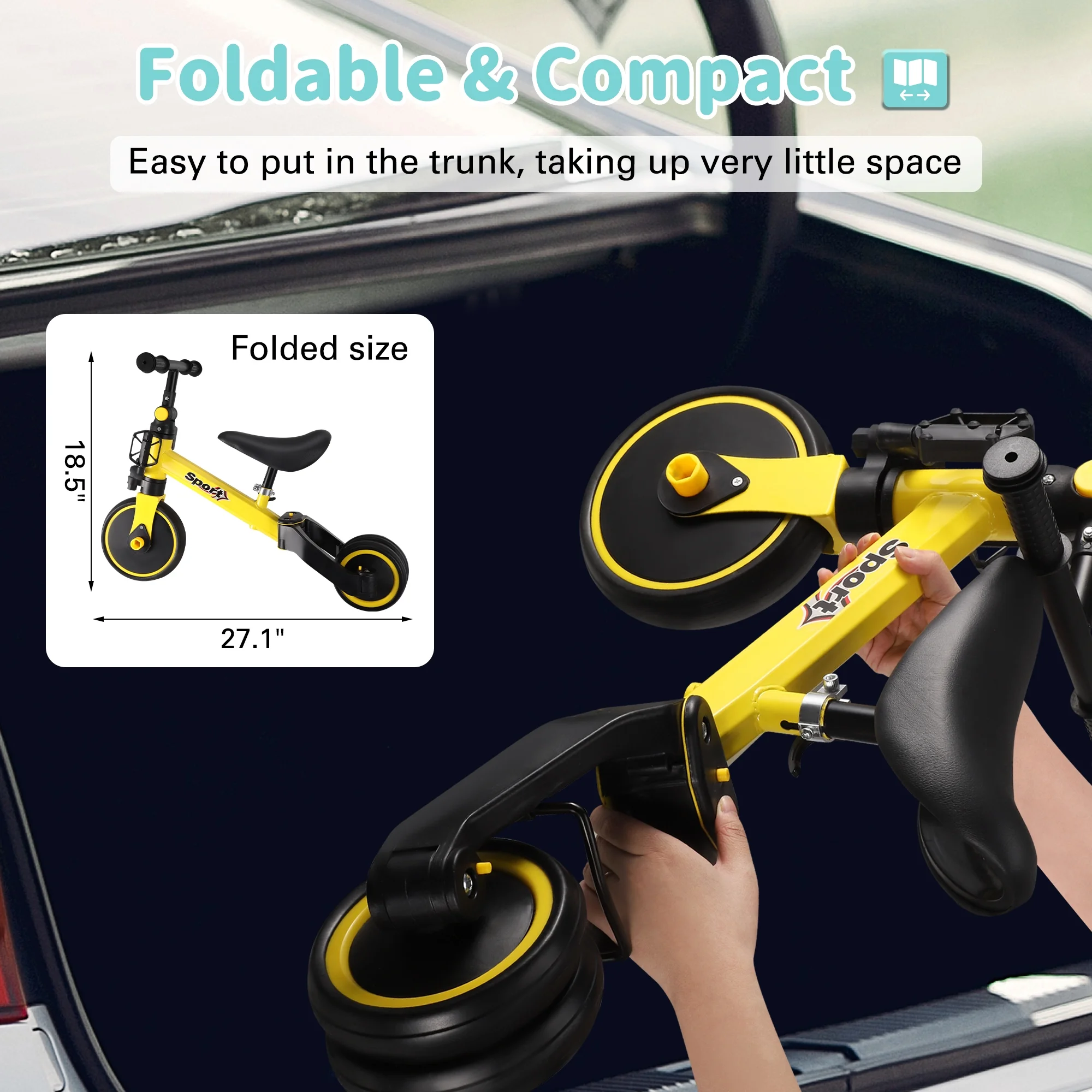 RELOIVE 6 in 1 Kids Tricycle for 1-5 Years Old,Toddler Bike Kids Trike for Balance Training,Baby Bike for Boy Girl with Adjustable Seat Height and Removable Pedal,Yelllow - Womvr