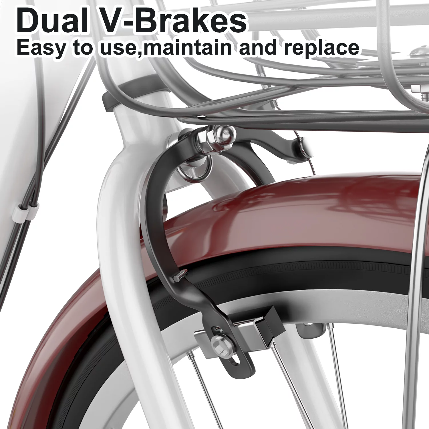 FIXTECH 7 Speed Foldable Comfort Cruiser Bike, 26 inch with Basket for Women and Girls, White - Womvr