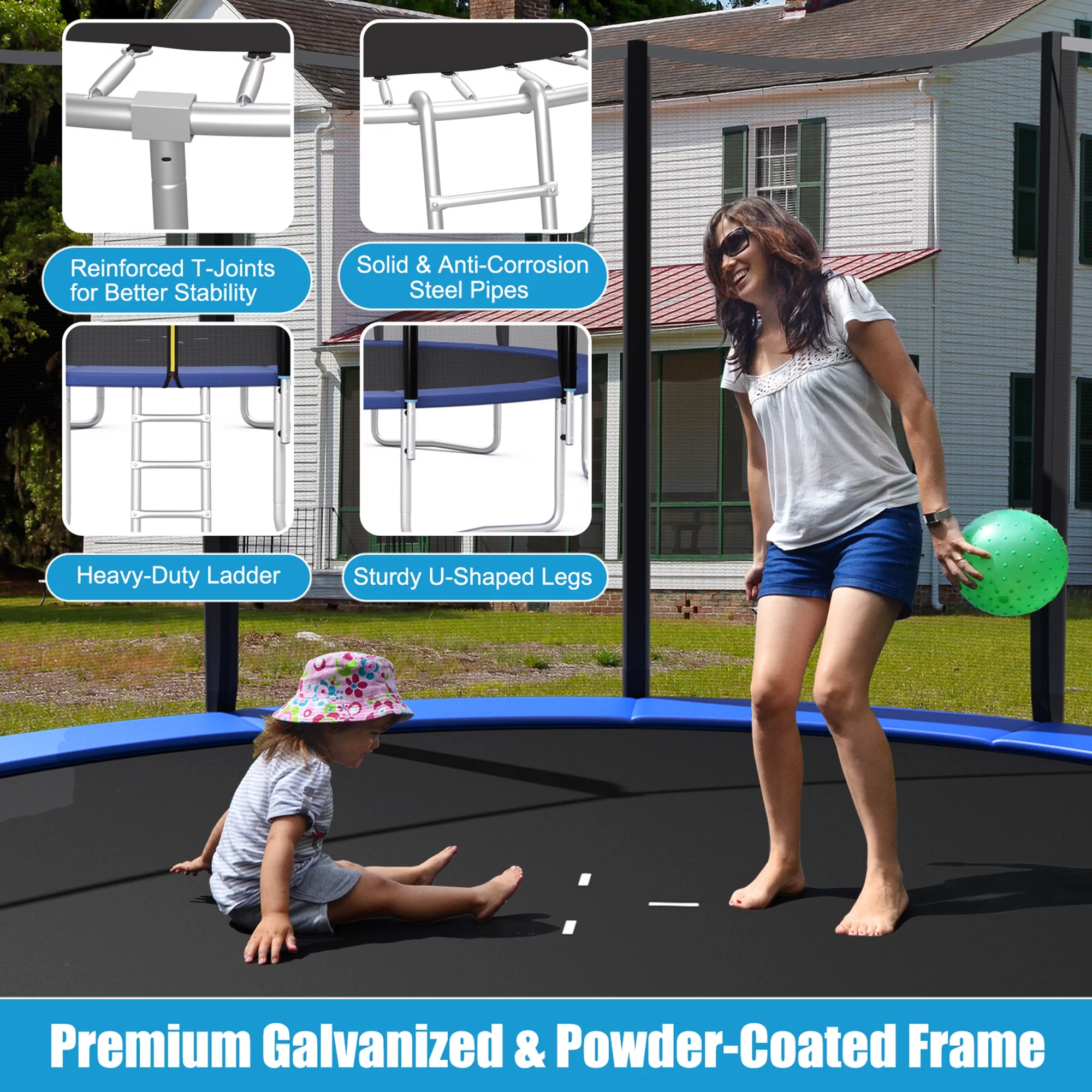 Gymax 8 FT Outdoor Trampoline Bounce Combo W/Safety Closure Net Ladder - Womvr