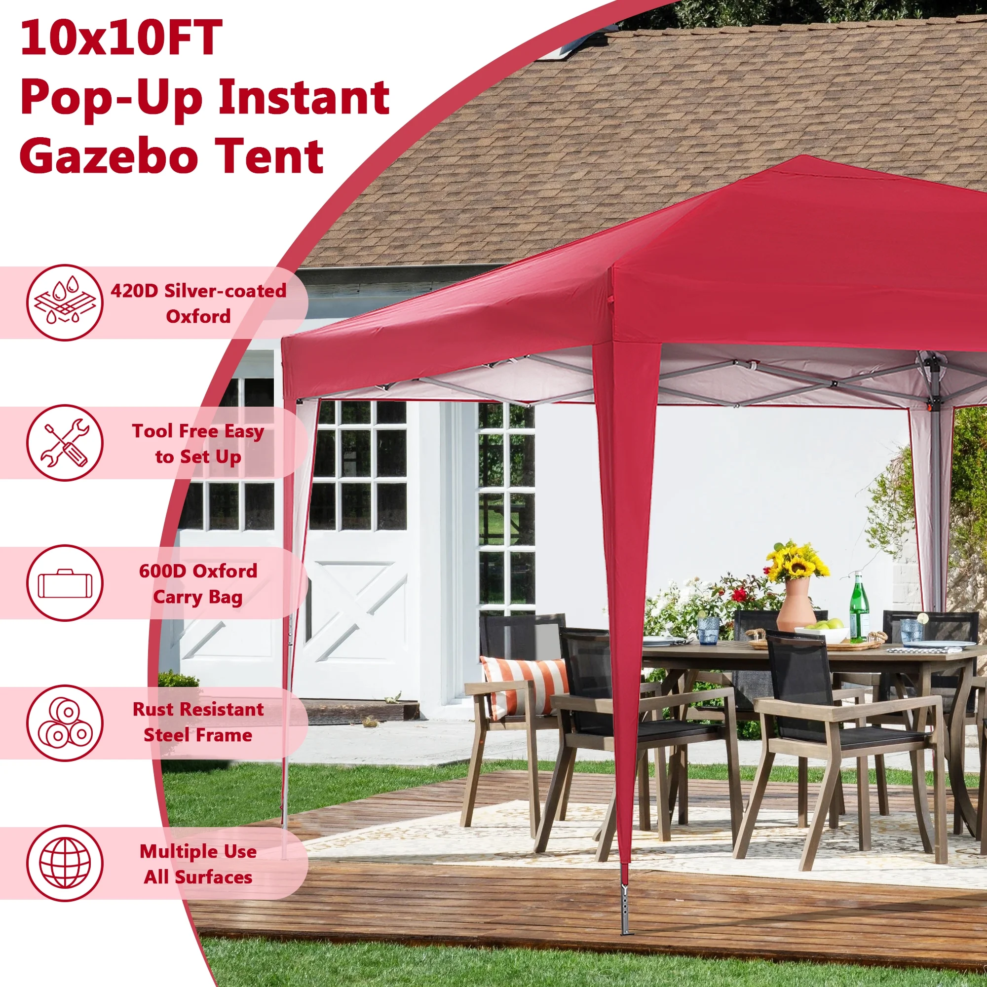 Outdoor Basics 10 ft x 10 ft Pop Up Canopy Tent with Carry Bag, Shade Canopy, Great for Picnic, Yard, Beach, Park, Camping, White - Womvr