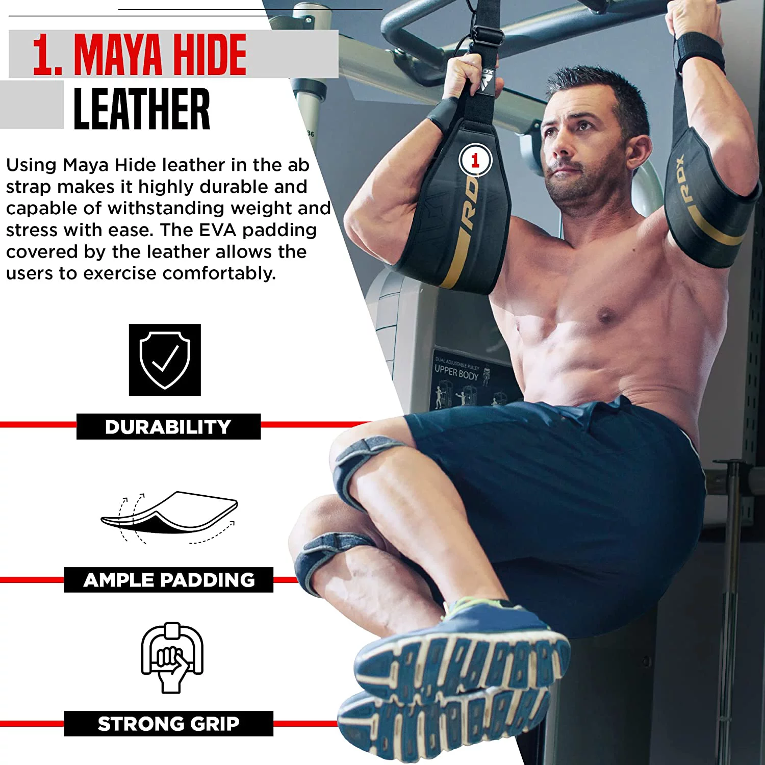RDX Fitness Hanging AB Straps for Abdominal Muscle Building and Core Training, Maya Hide Leather Strap Steel D-Rings, Pull up Assist Straps, Elbow Hanging Men Women Home Gym Workout Equipment - Womvr