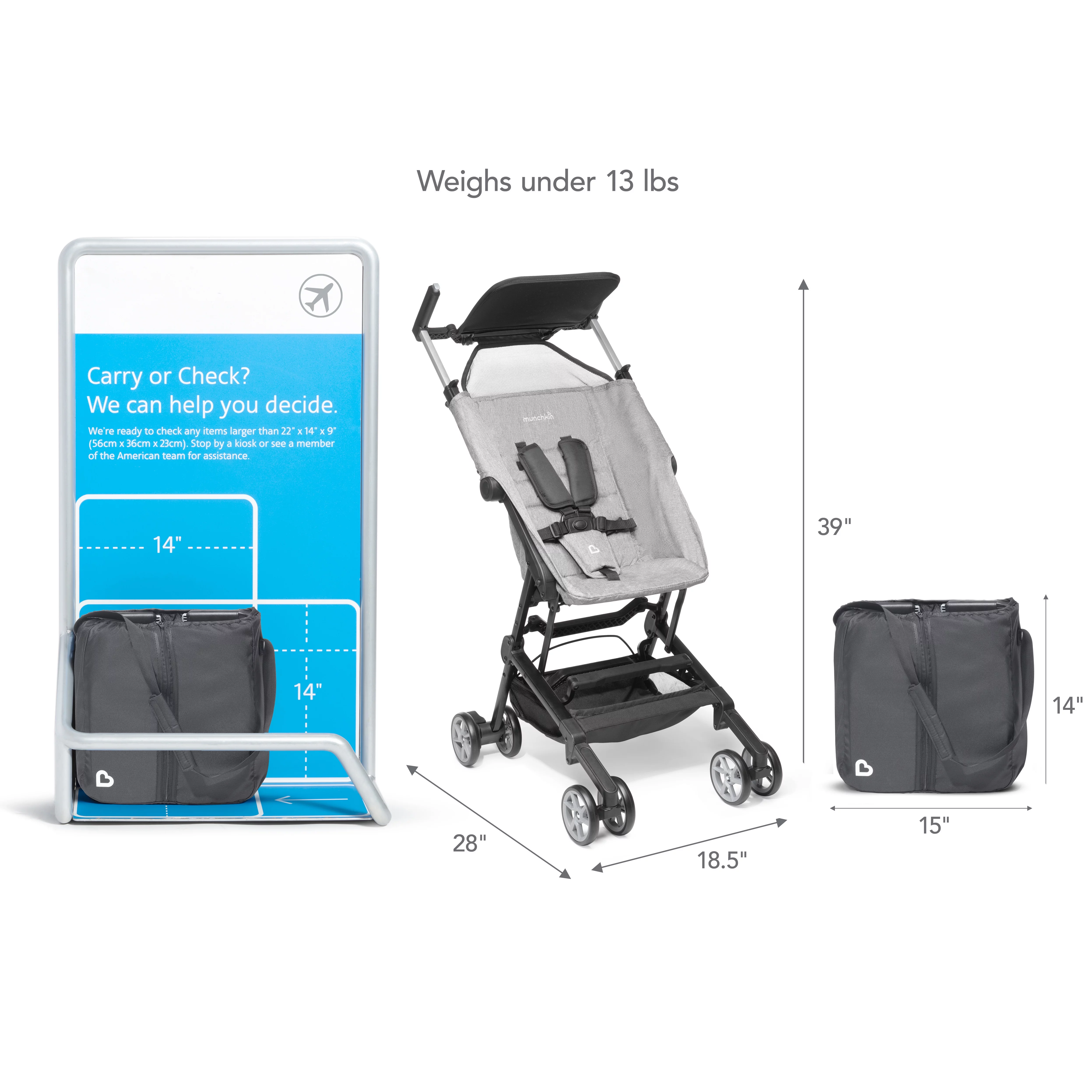 Munchkin? Sparrow? Ultra Compact Lightweight Travel Stroller for Babies & Toddlers, Black, Unisex - Womvr