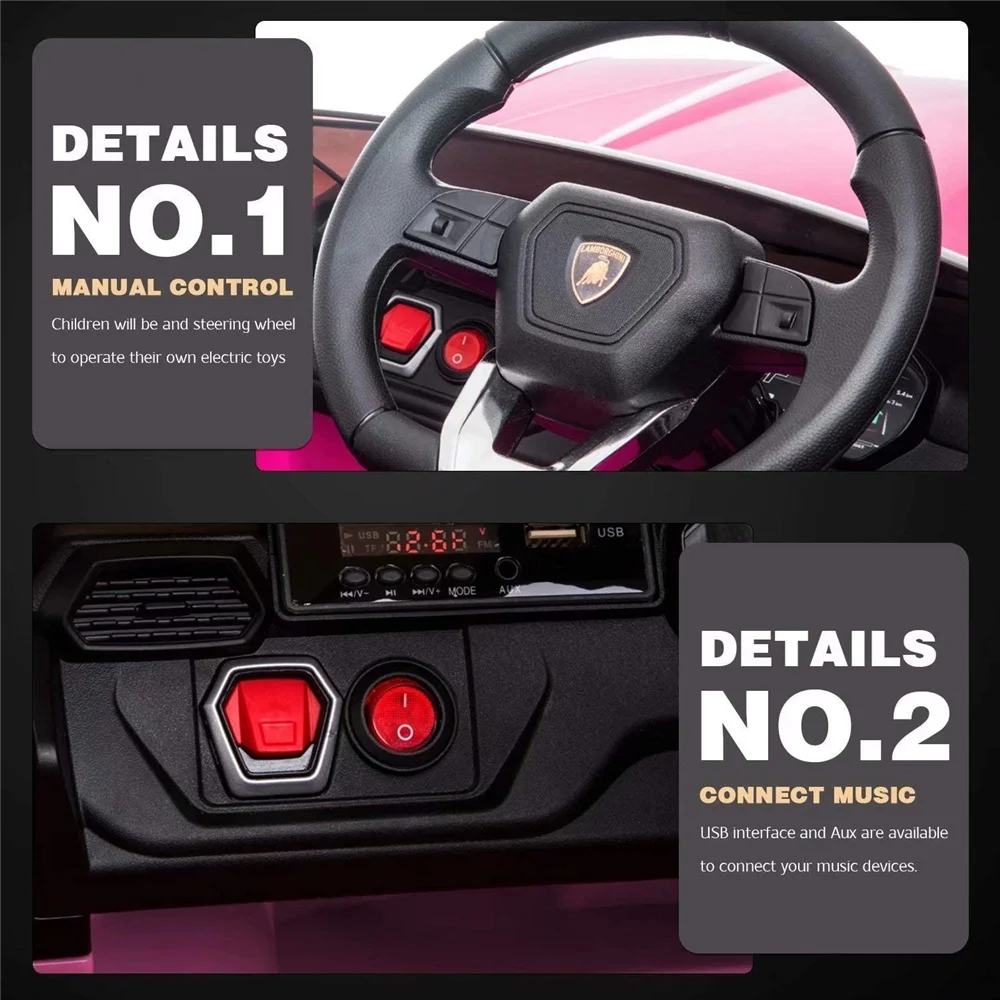 Lamborghini Urus 12V Electric Powered Ride on Car Toys for Girls Boys, Black Kids Electric Vehicles Ride on Toys with Remote Control, Foot Pedal, MP3 Player and LED Headlights, CL61 - Womvr