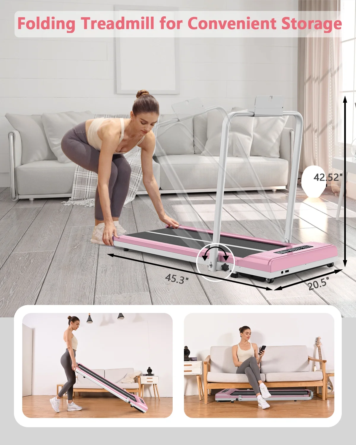 Bigzzia Treadmill Under Desk Treadmill 2 in 1 Folding Treadmill, Treadmills for Home Maximum Weight 265 lbs Gray - Womvr