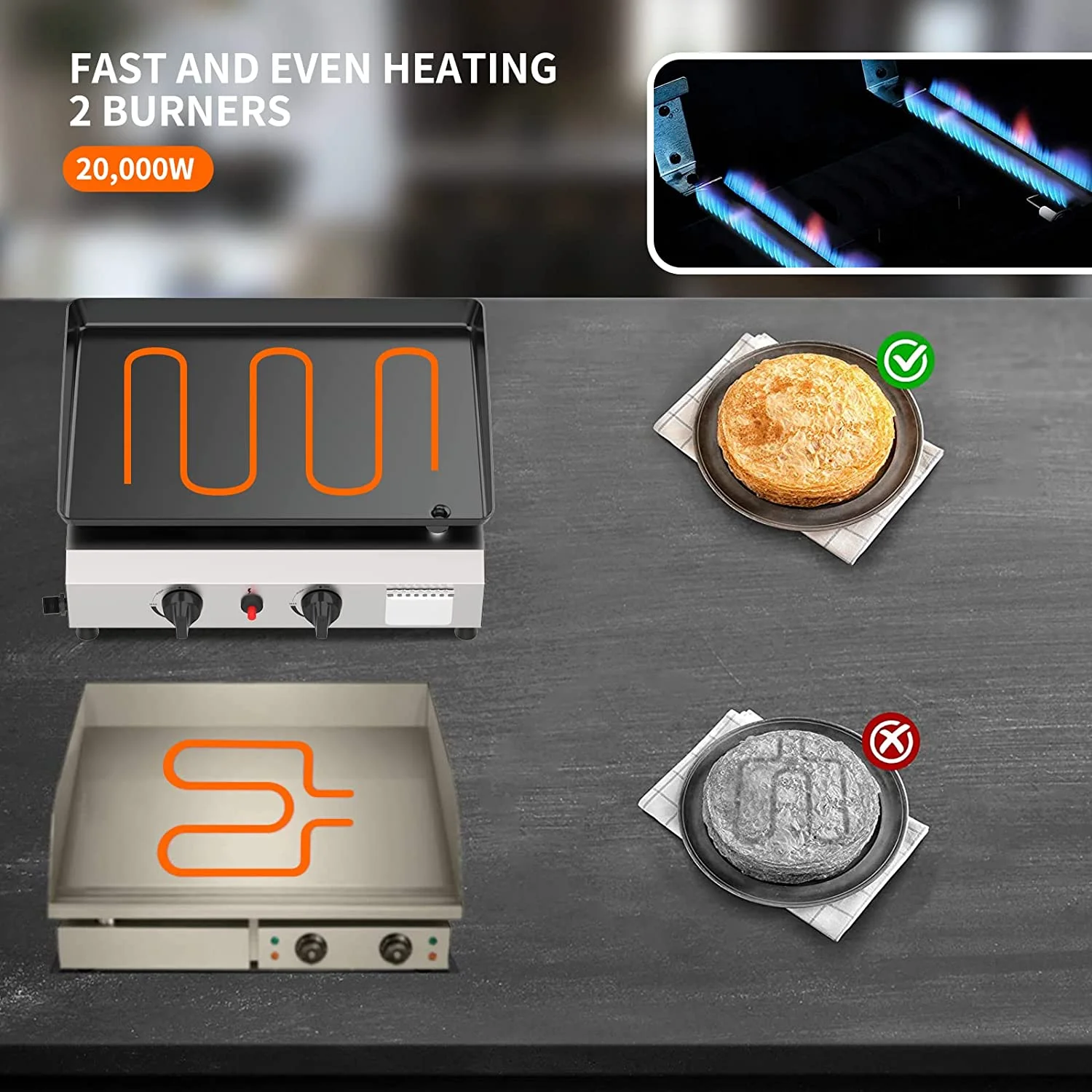 SKOK 3 Burner Gas Griddle-Outdoor Propane Griddle-BTU Propane Fuelled, Portable Flat Top Gas Grill Camping Griddle Station with Side Shelves for Kitchen - Womvr