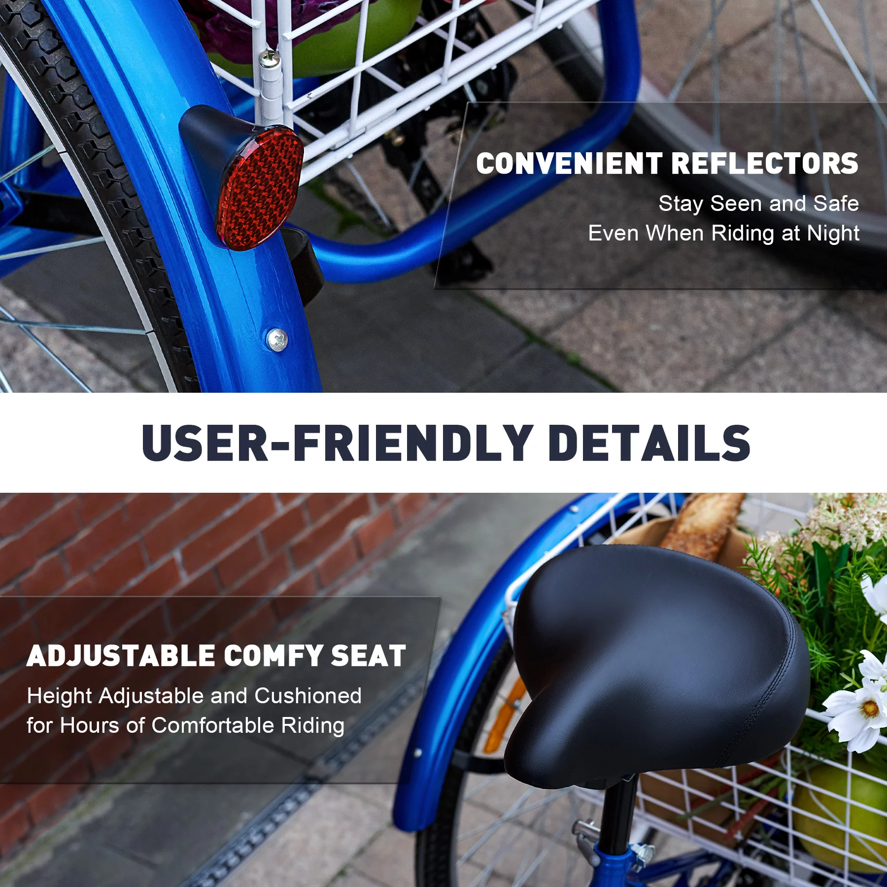 VIRIBUS 26 Inch Adult Tricycle 3 Wheel Bike with 7 Speeds & Basket for Men Women, Black - Womvr