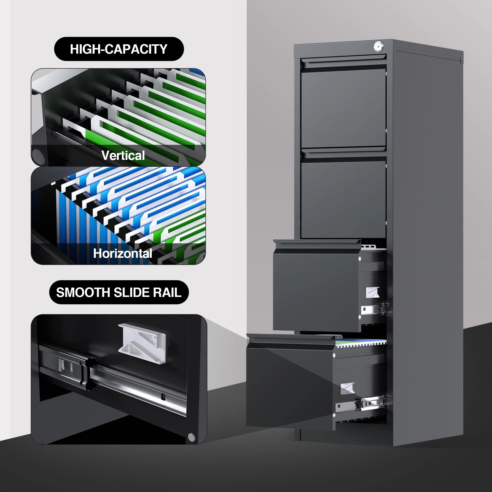 SUPEER 4 Drawer File Cabinet , Metal Vertical File Storage Cabinet with Lock, Office Home Steel Vertical File Cabinet for A4 Letter /Legal Size, 14.96