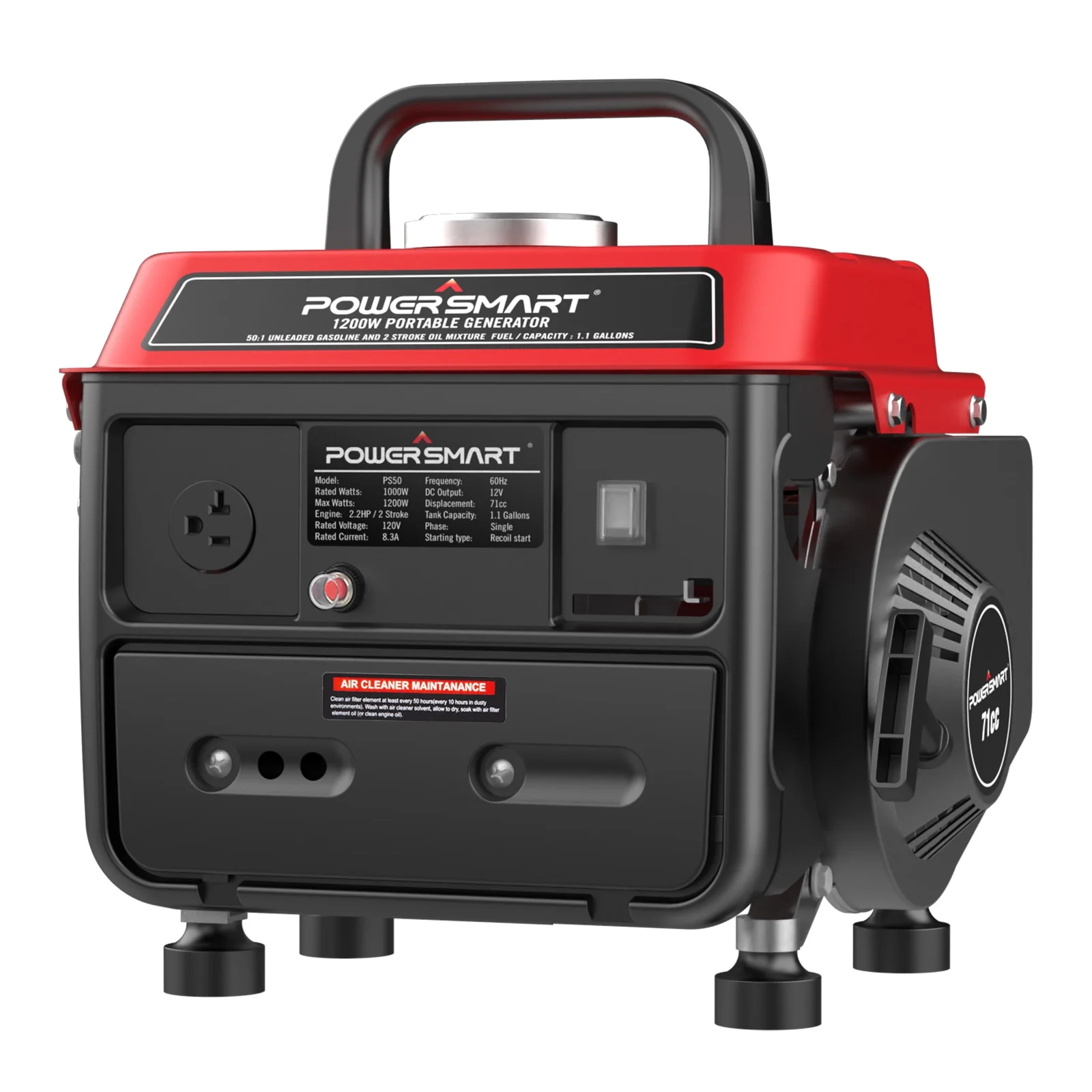PowerSmart 1200W Portable Generator, Inverter Generator, Gasoline Powered Portable Generator, Low Noise - Womvr