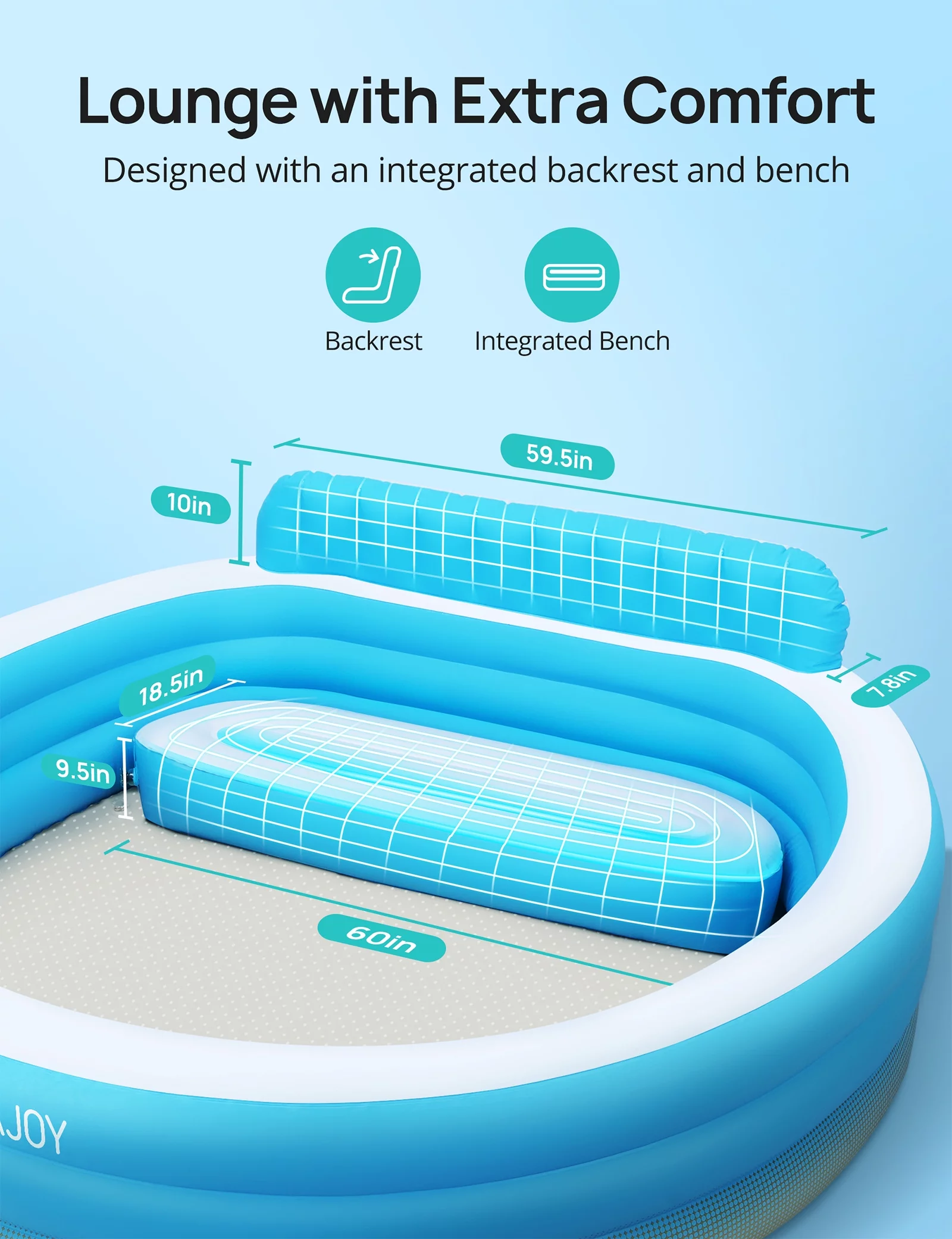 Evajoy Inflatable Pool, Family Lounge Swimming Pool with Seat for Kids Aldult, Round, 7.33 x 7.11 x 2.5 ft - Womvr