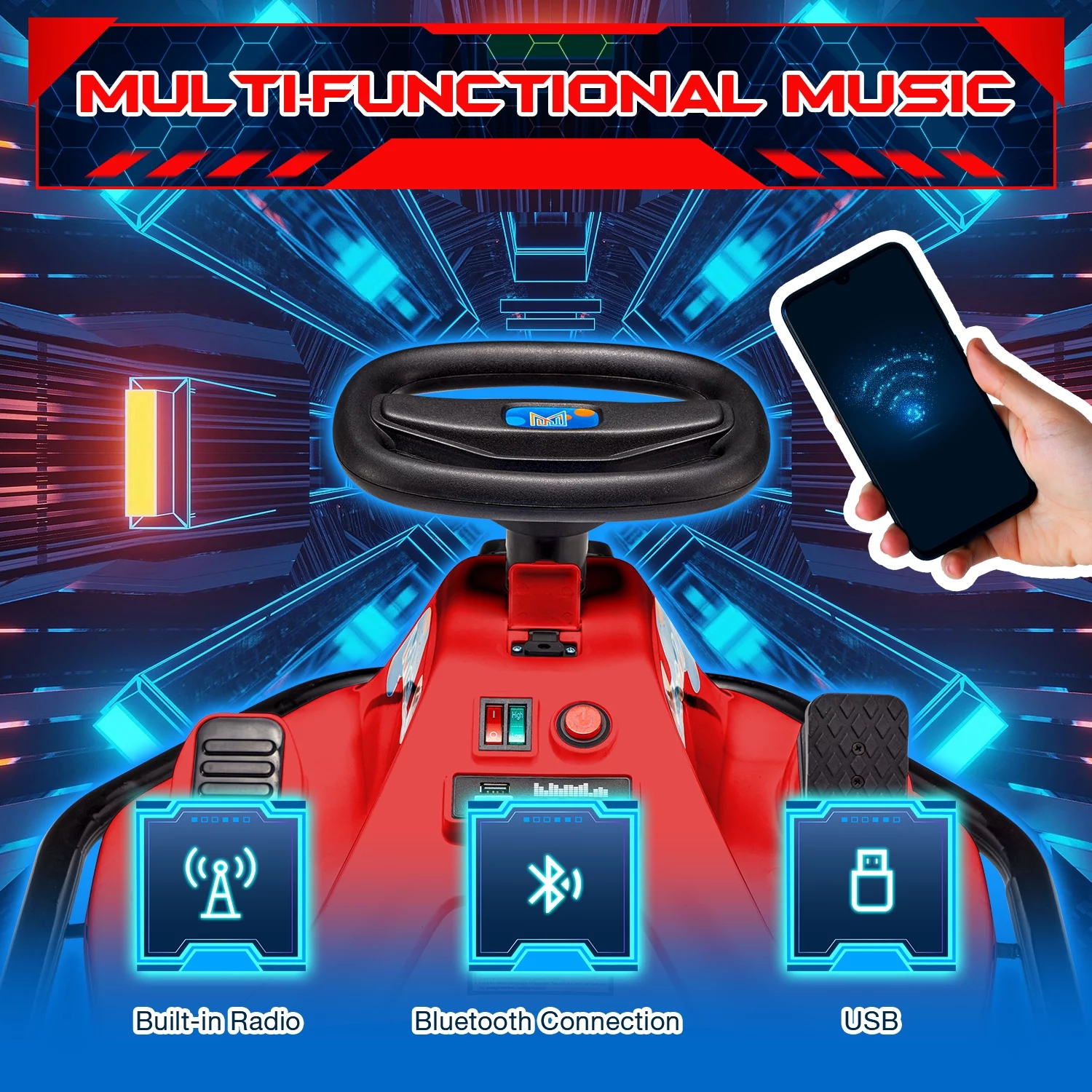 Hommow 12V Ride on Drift Car for Kids,Electric Drifting Go-Kart with Acceleration Pedal, Music, Bluetooth, LED Lights,Christmas Gift for 4-18Years Old,Blue - Womvr