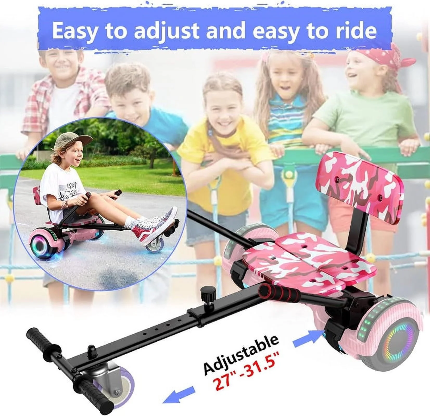 SISIGAD Hoverboard with Seat, 6.5 inch Hoverboard Go Kart Combo with Bluetooth Speaker & LED Lights for Kids Adults - Womvr