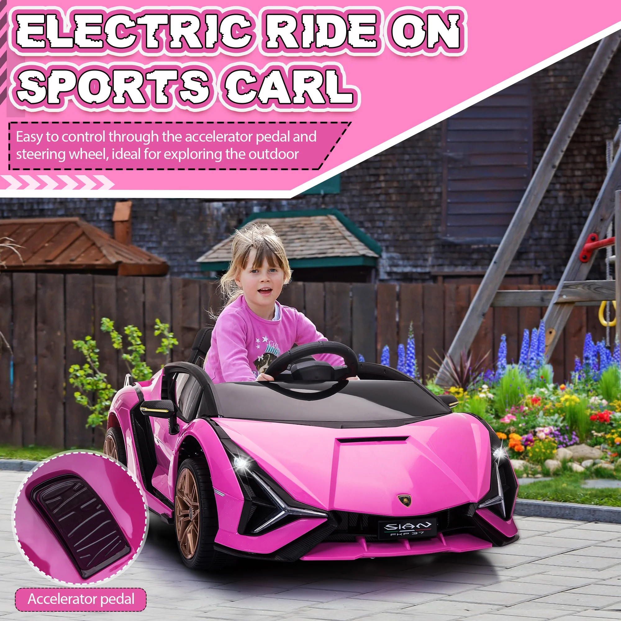 TOBBI 24V Lamborghini STO Licensed Kids Ride on Drift Car Gray Electric Car W/Remote Control LED Lights, up to 10 mph - Womvr