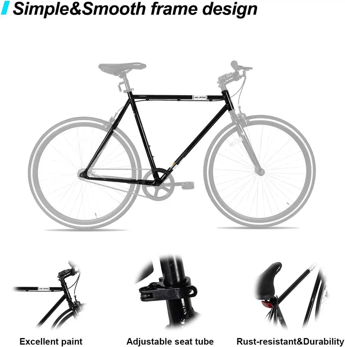 Hiland Road Bike, Single Speed Fixed Gear Bike with 700C Wheels, Commuter Bikes for Mens Womens Adult - Womvr